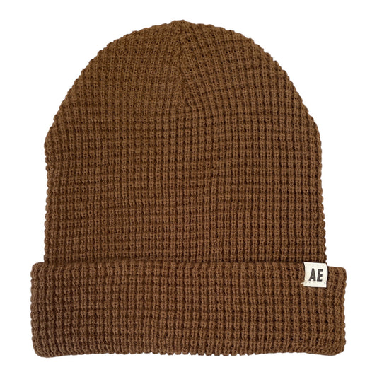 American Eagle AE Waffle Knit Beanie | Brown Cuffed Hat | Unisex One Size