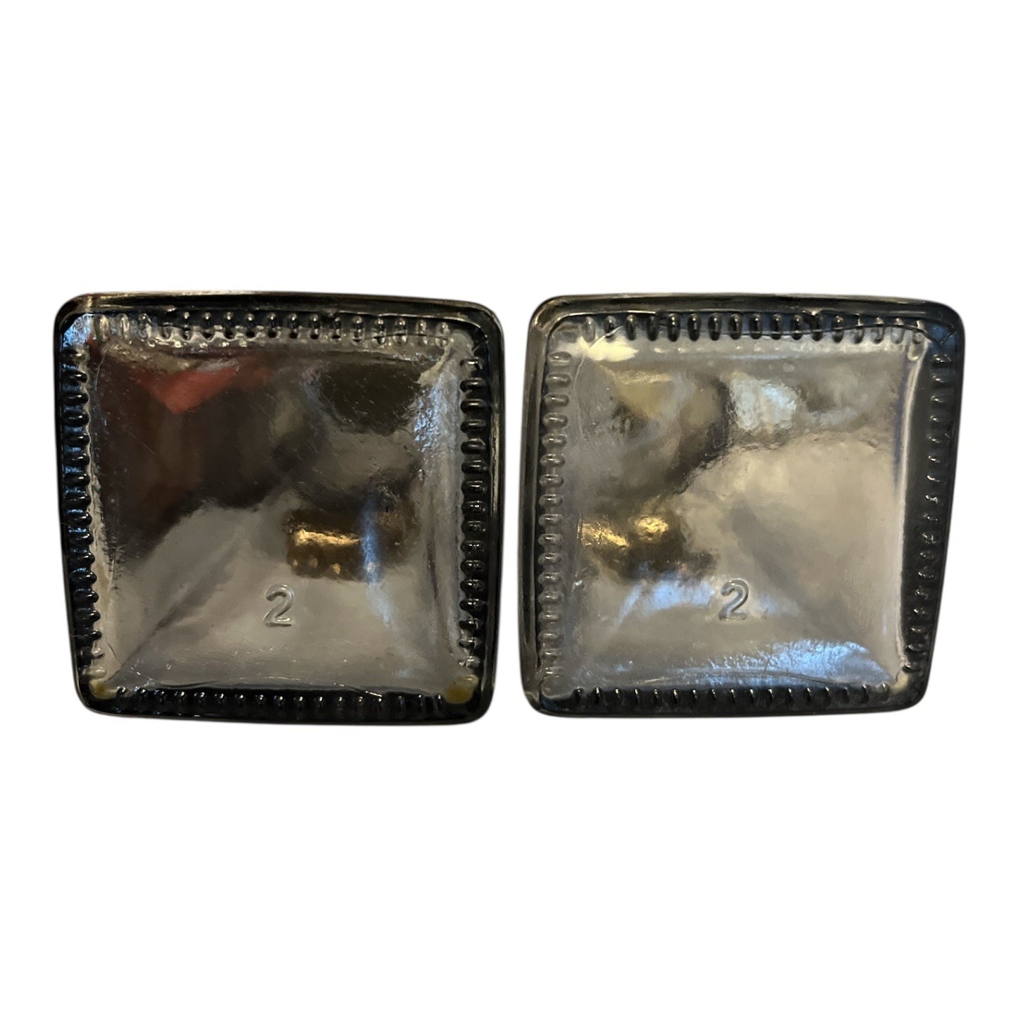 Vintage Square Glass Bottles with Brass Elephant Charms – 3.25” – Likely Used for Essential or Diffuser Oils – 1990s–2000s
