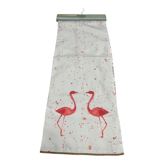 Thro by Marlo Lorenz Flamingo Table Runner 13x72 White Pink Coral Fringe NWT