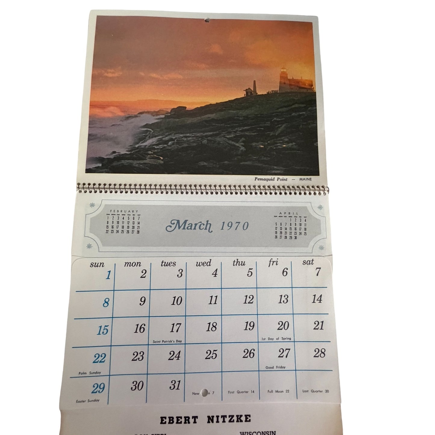 Lot of 2 Vintage 1970 Scenic Pocket Wall Calendars Ebert Nitzke Wisconsin Advertising Calendars