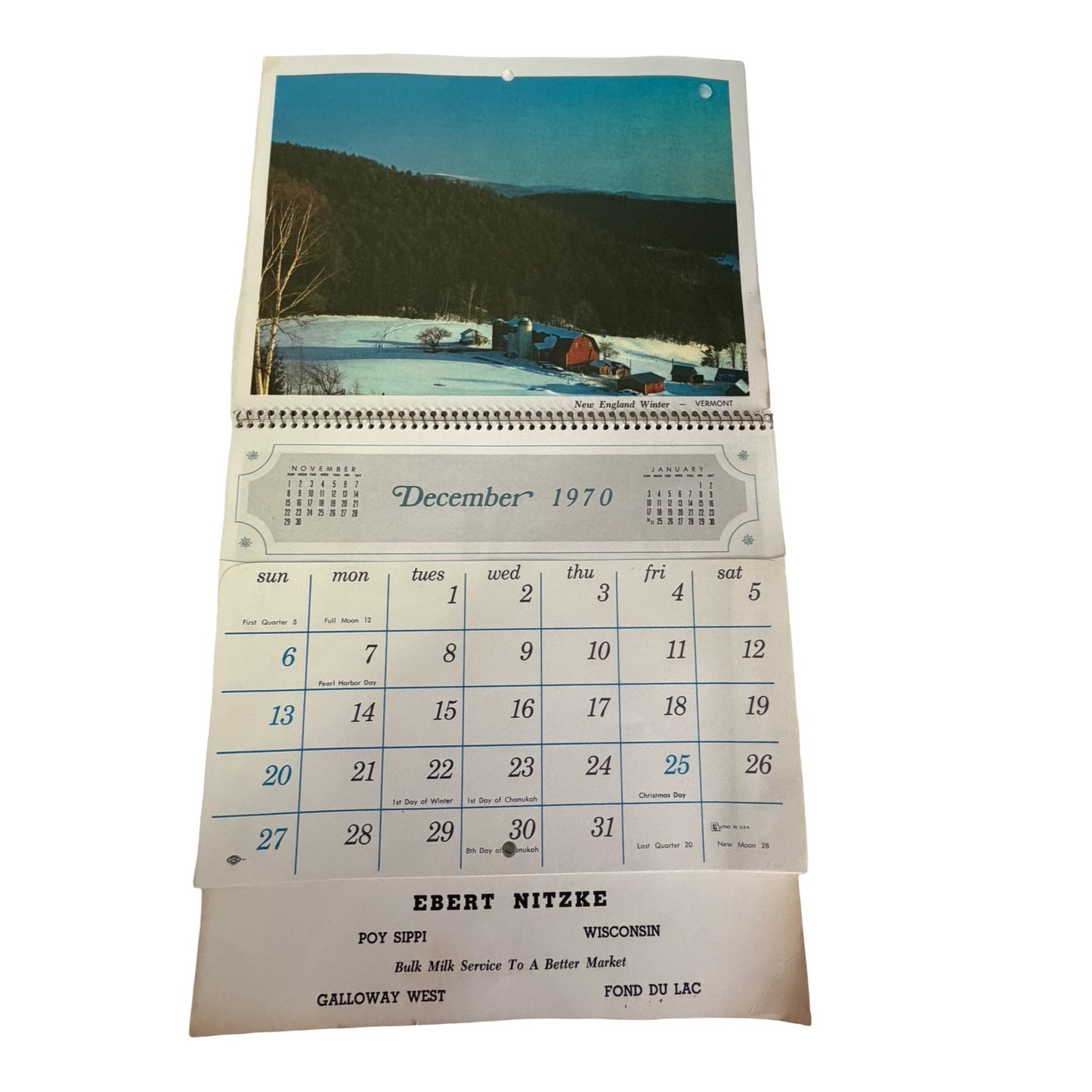 Lot of 2 Vintage 1970 Scenic Pocket Wall Calendars Ebert Nitzke Wisconsin Advertising Calendars