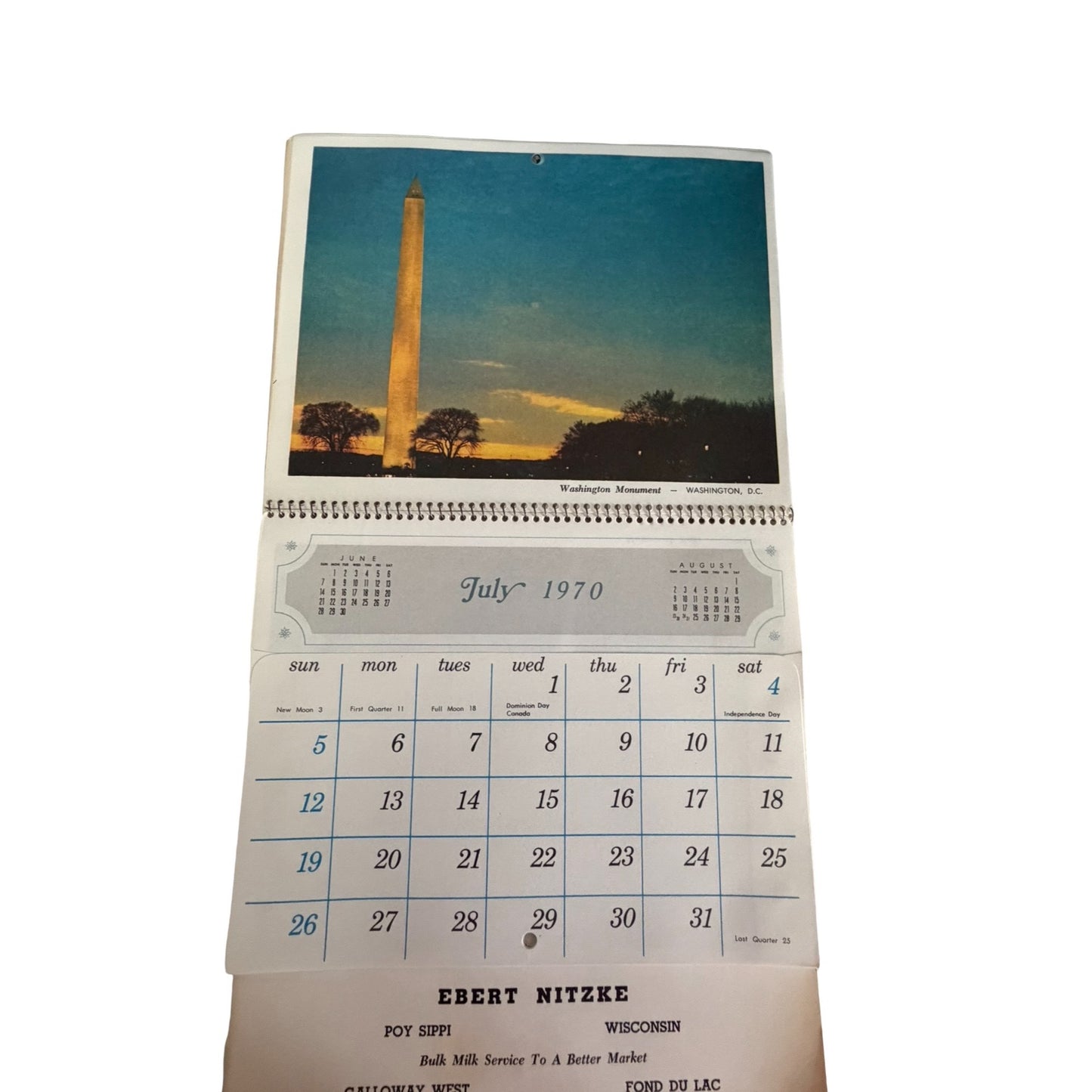Lot of 2 Vintage 1970 Scenic Pocket Wall Calendars Ebert Nitzke Wisconsin Advertising Calendars