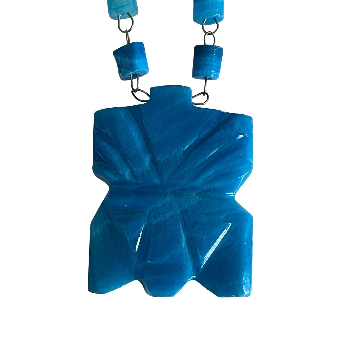 Vintage Turquoise Blue Glass Statement Necklace Chunky 70s Pendant Czech Style Bold Artisan Jewelry