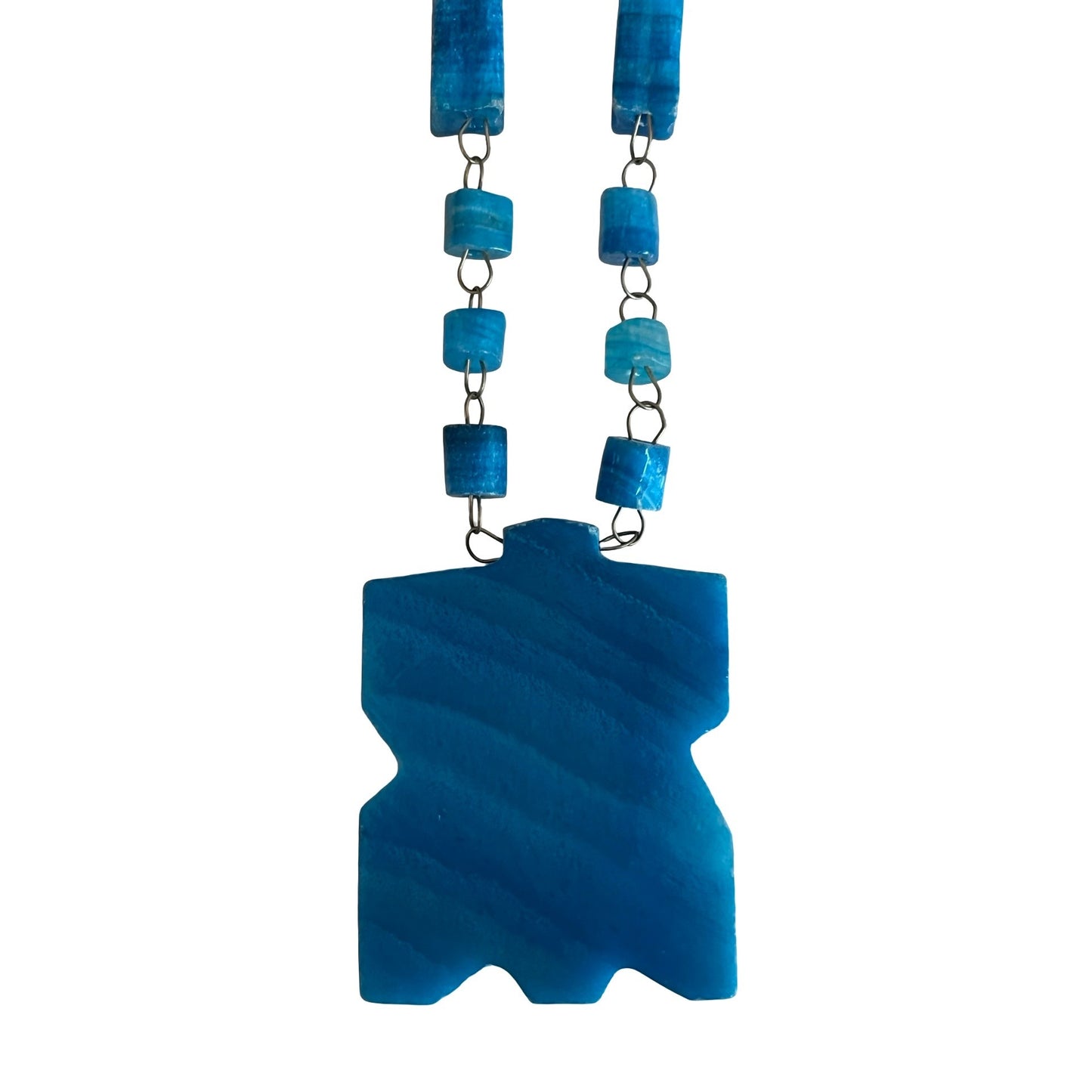 Vintage Turquoise Blue Glass Statement Necklace Chunky 70s Pendant Czech Style Bold Artisan Jewelry