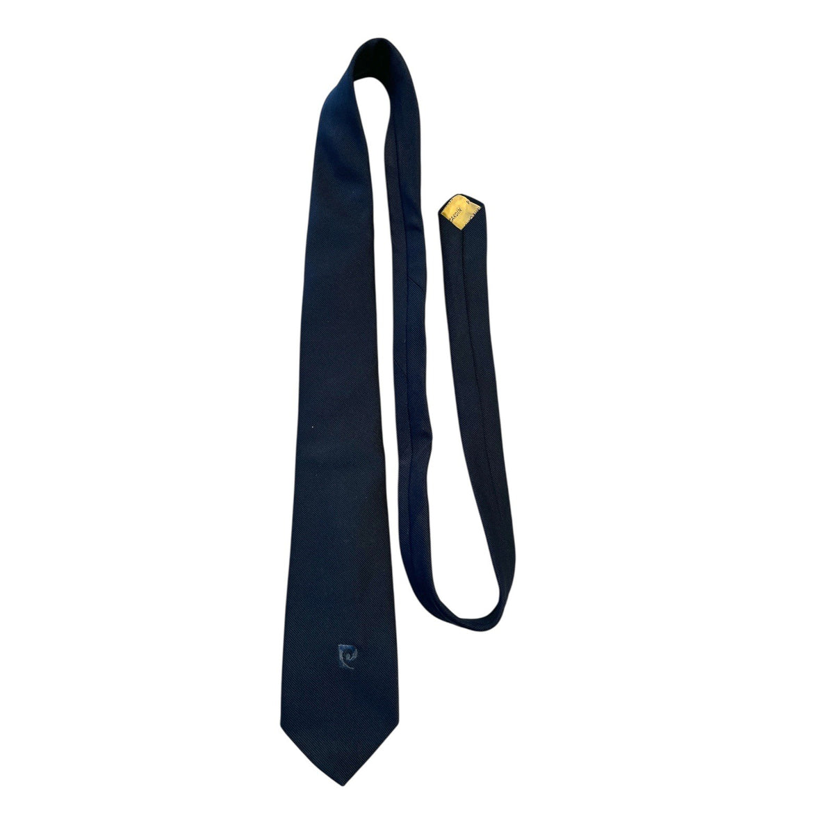 Vintage Pierre Cardin Navy Blue Embroidered Logo Necktie 54-55" 1980s