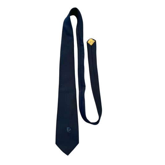 Vintage Pierre Cardin Navy Blue Embroidered Logo Necktie 54-55" 1980s