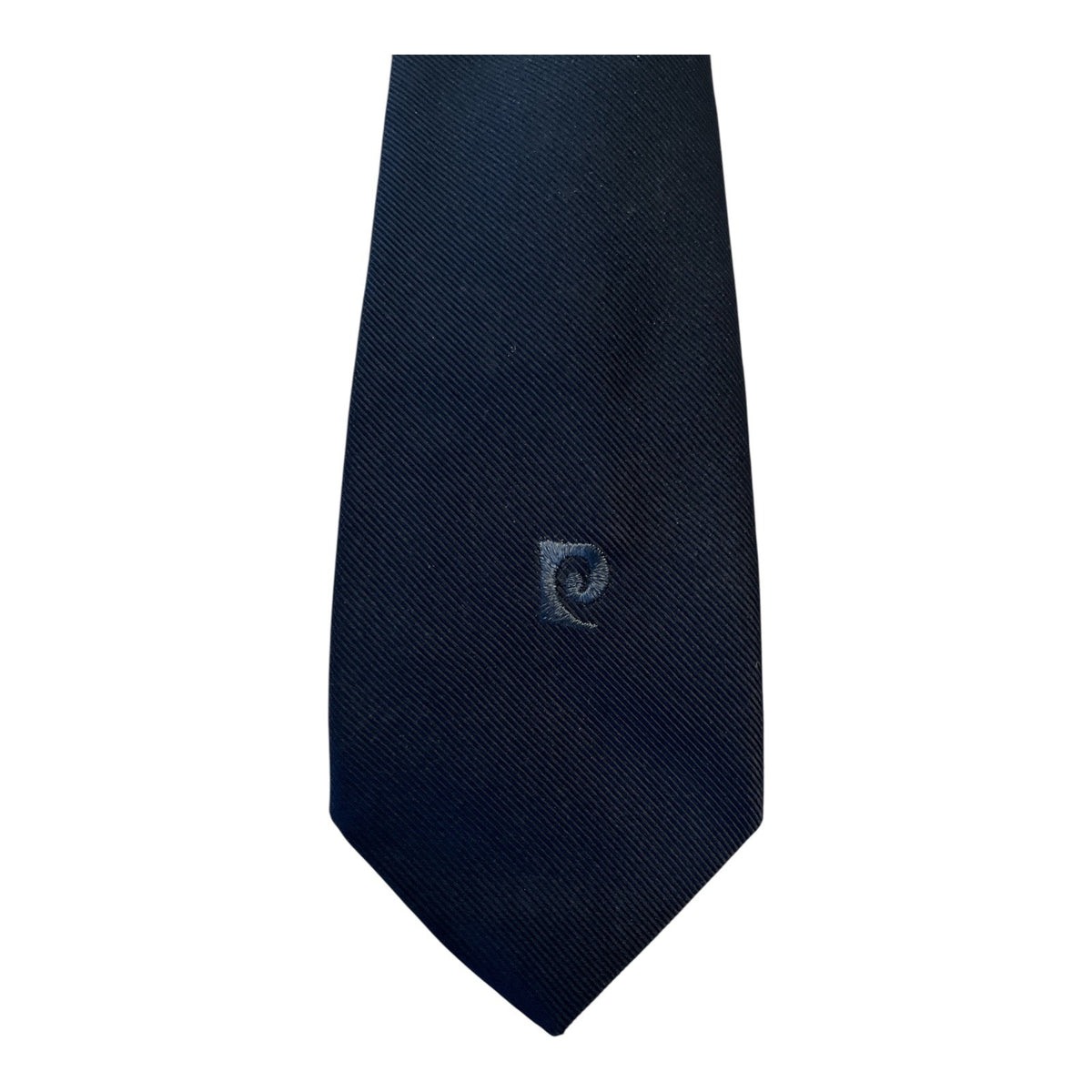 Vintage Pierre Cardin Navy Blue Embroidered Logo Necktie 54-55" 1980s
