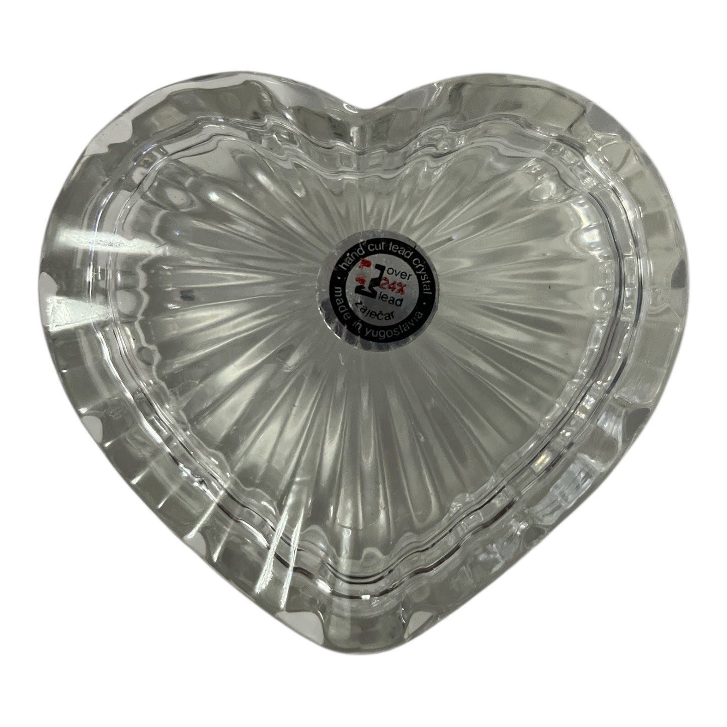 VTG Yugoslavian Lead Crystal Heart Trinket Box ZaJecar Hand Cut