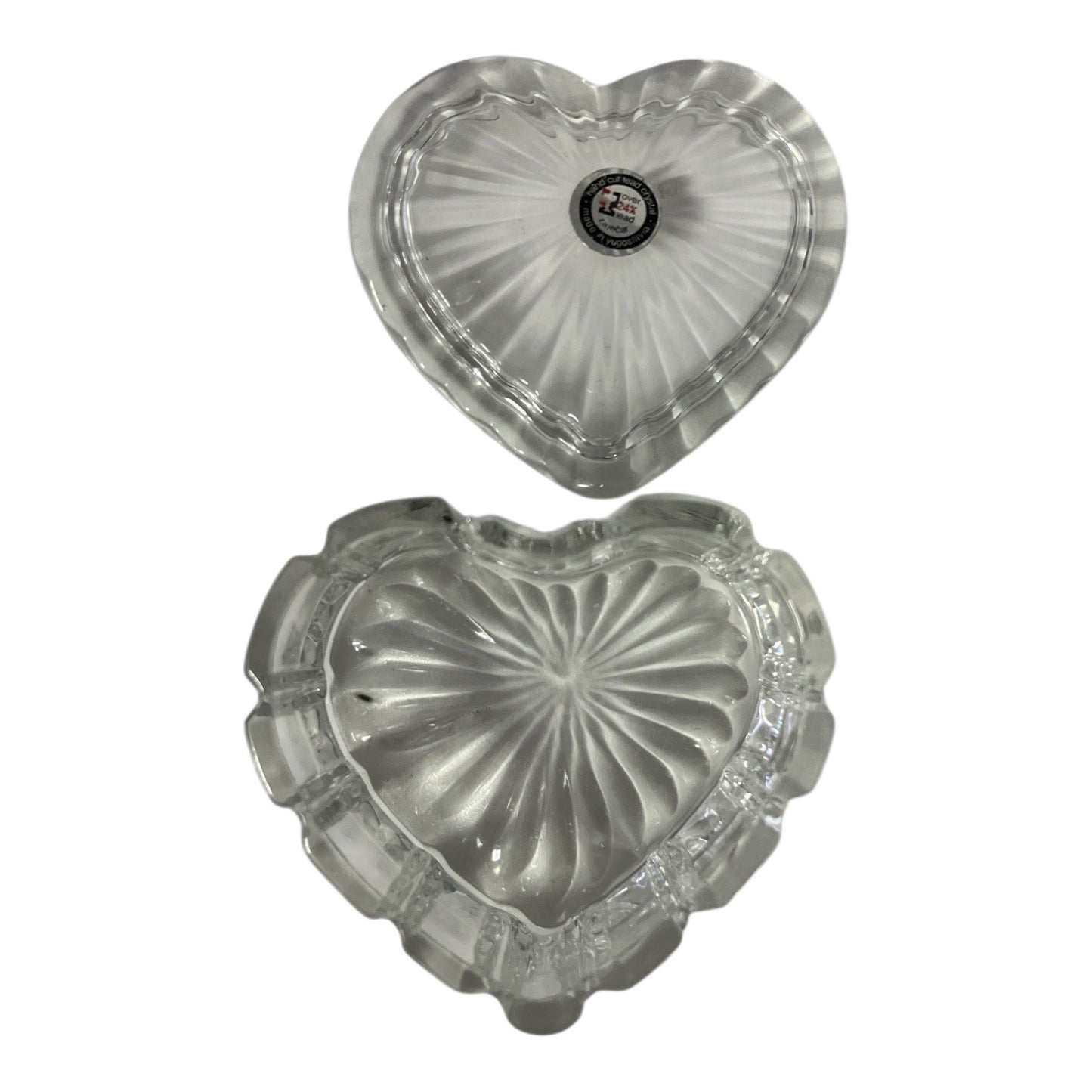 VTG Yugoslavian Lead Crystal Heart Trinket Box ZaJecar Hand Cut