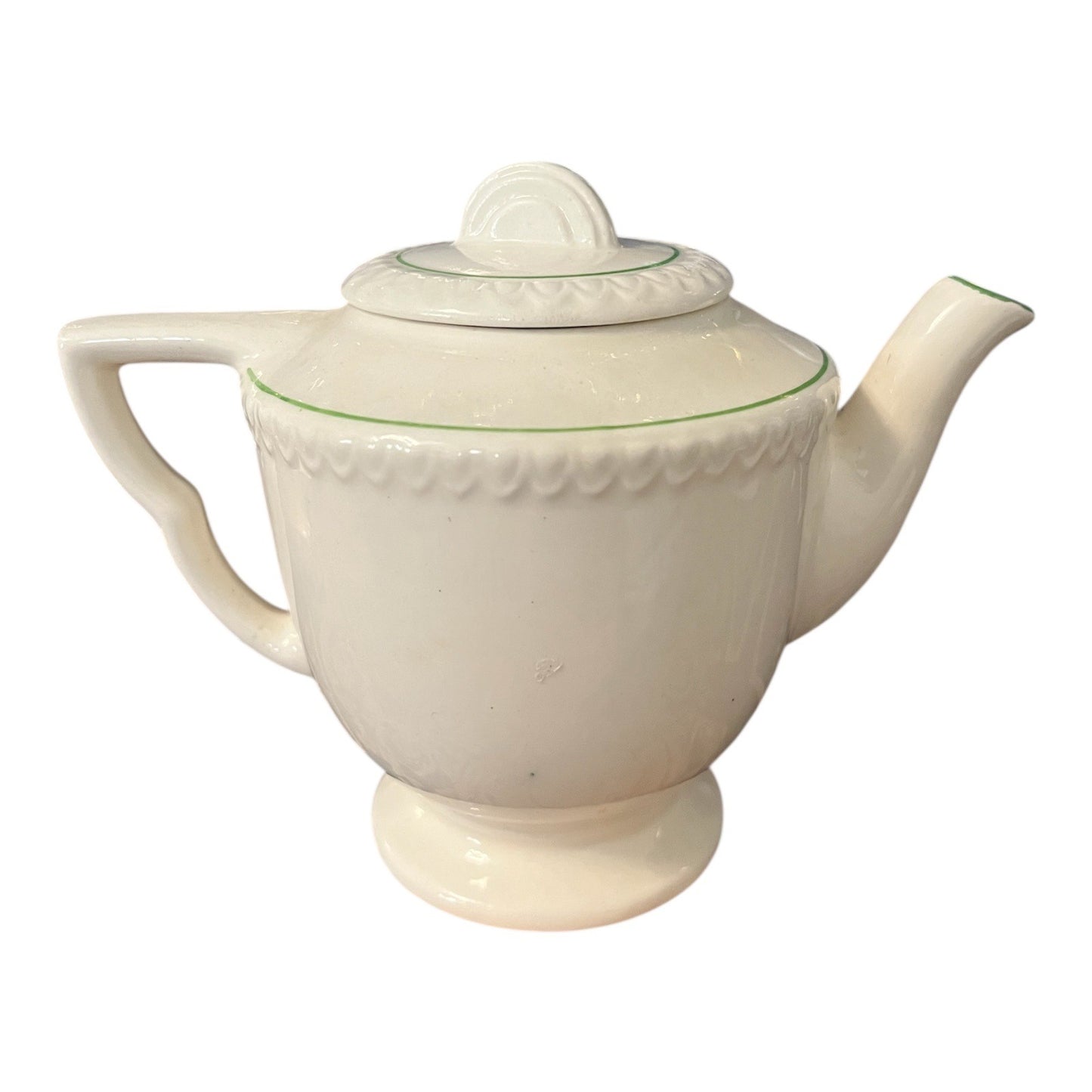 Mid Century English Floral Teapot – Made in England – Green Trim, Raised Band