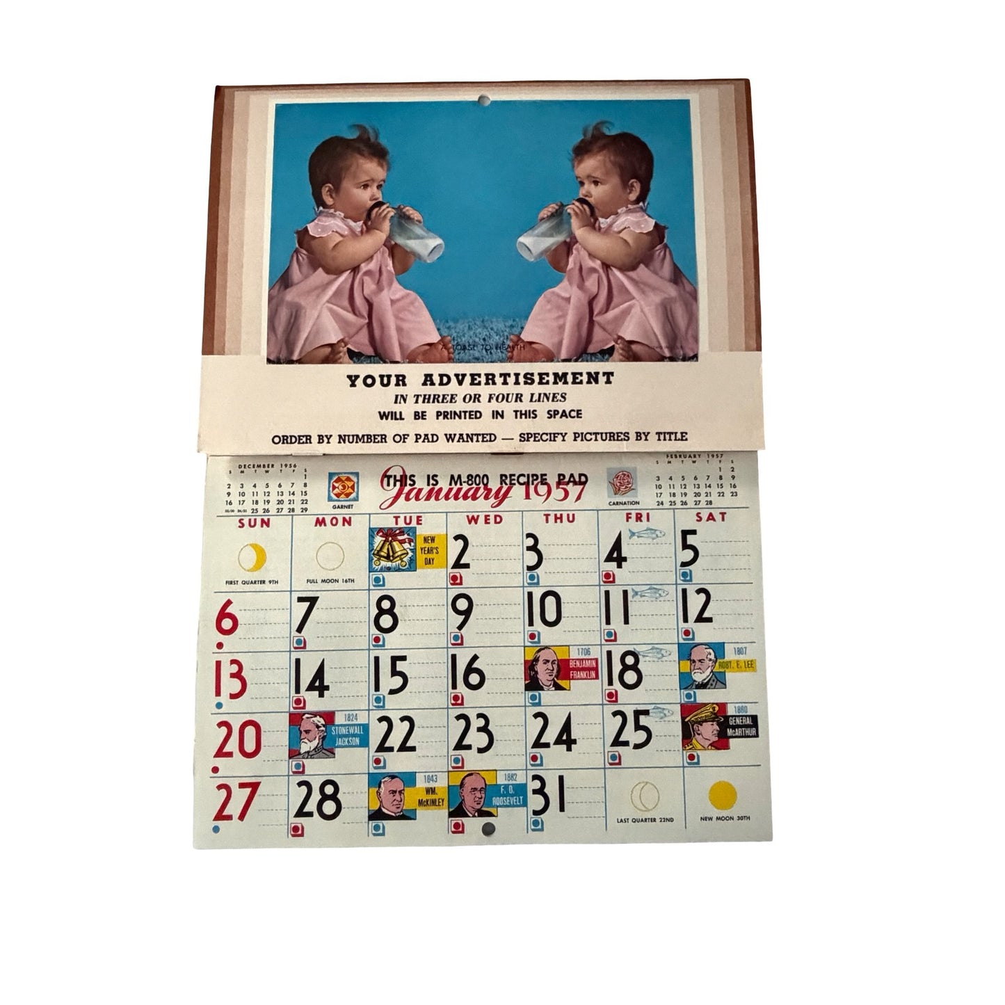 Vintage 1957 Recipe Wall Calendar Complete Better Homes & Gardens Illustrated Monthly Recipes