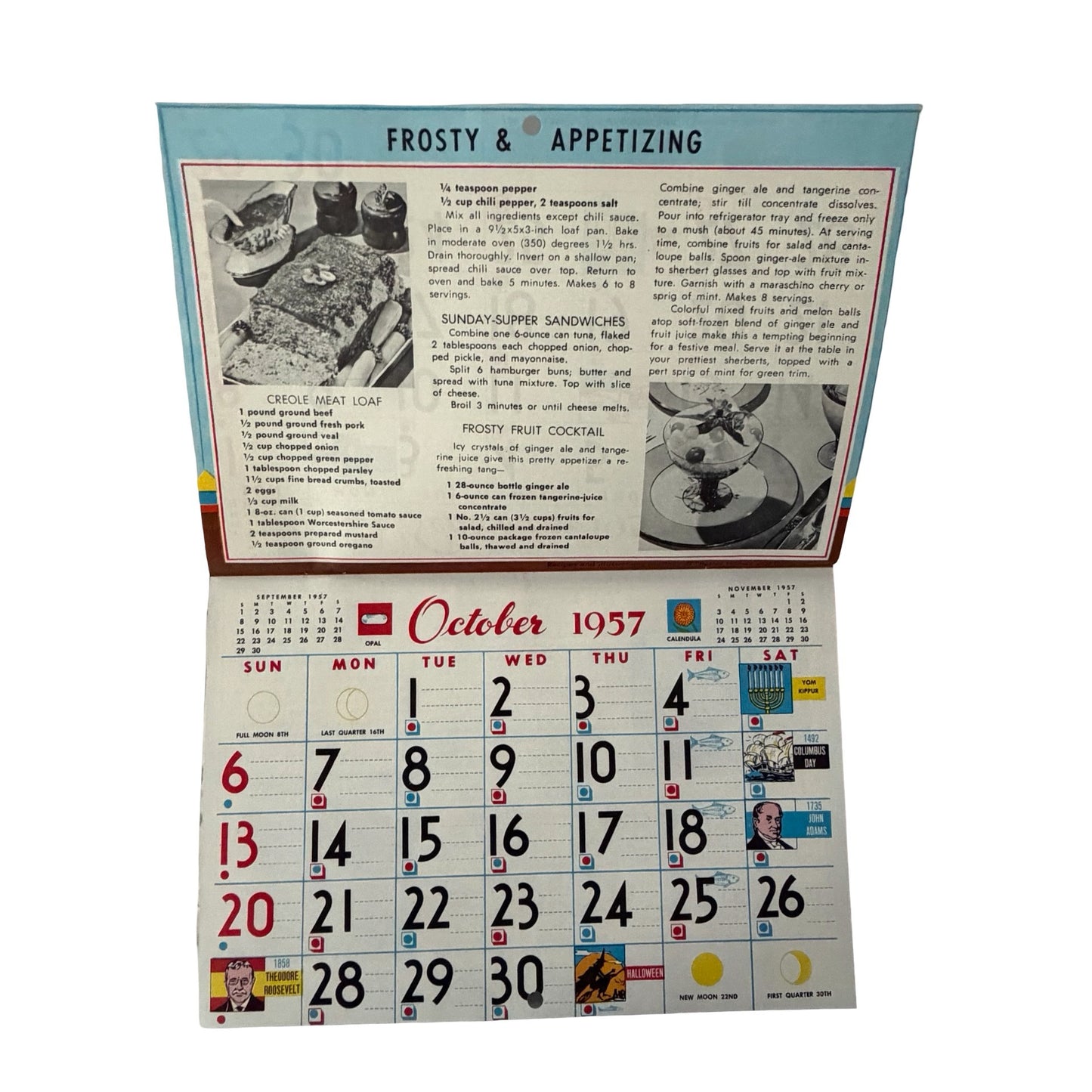 Vintage 1957 Recipe Wall Calendar Complete Better Homes & Gardens Illustrated Monthly Recipes