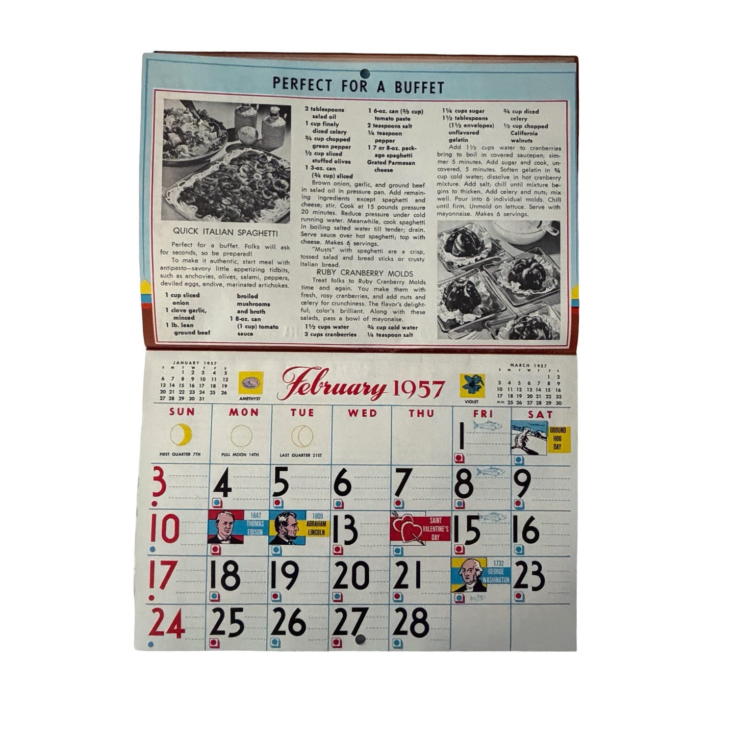 Vintage 1957 Recipe Wall Calendar Complete Better Homes & Gardens Illustrated Monthly Recipes