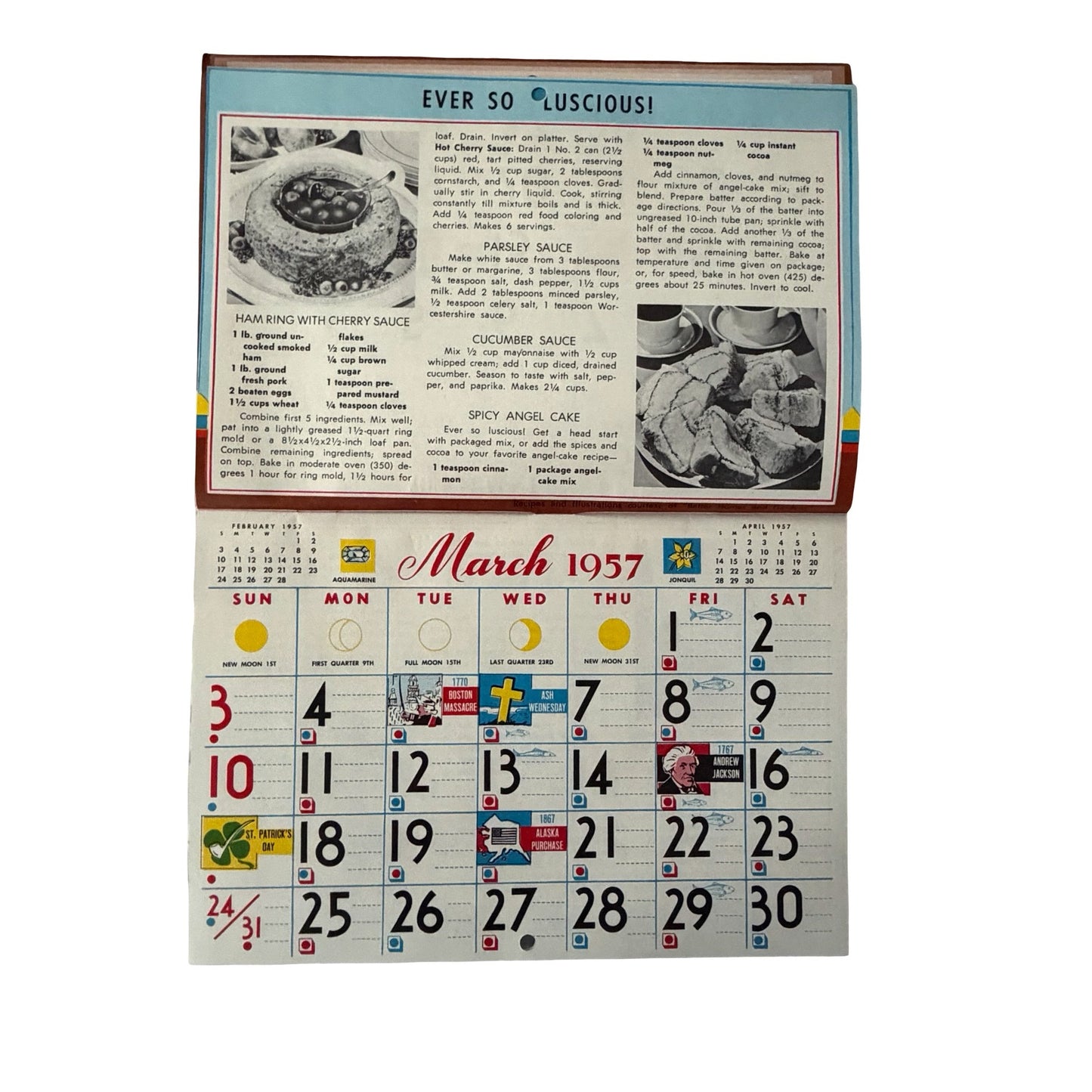 Vintage 1957 Recipe Wall Calendar Complete Better Homes & Gardens Illustrated Monthly Recipes