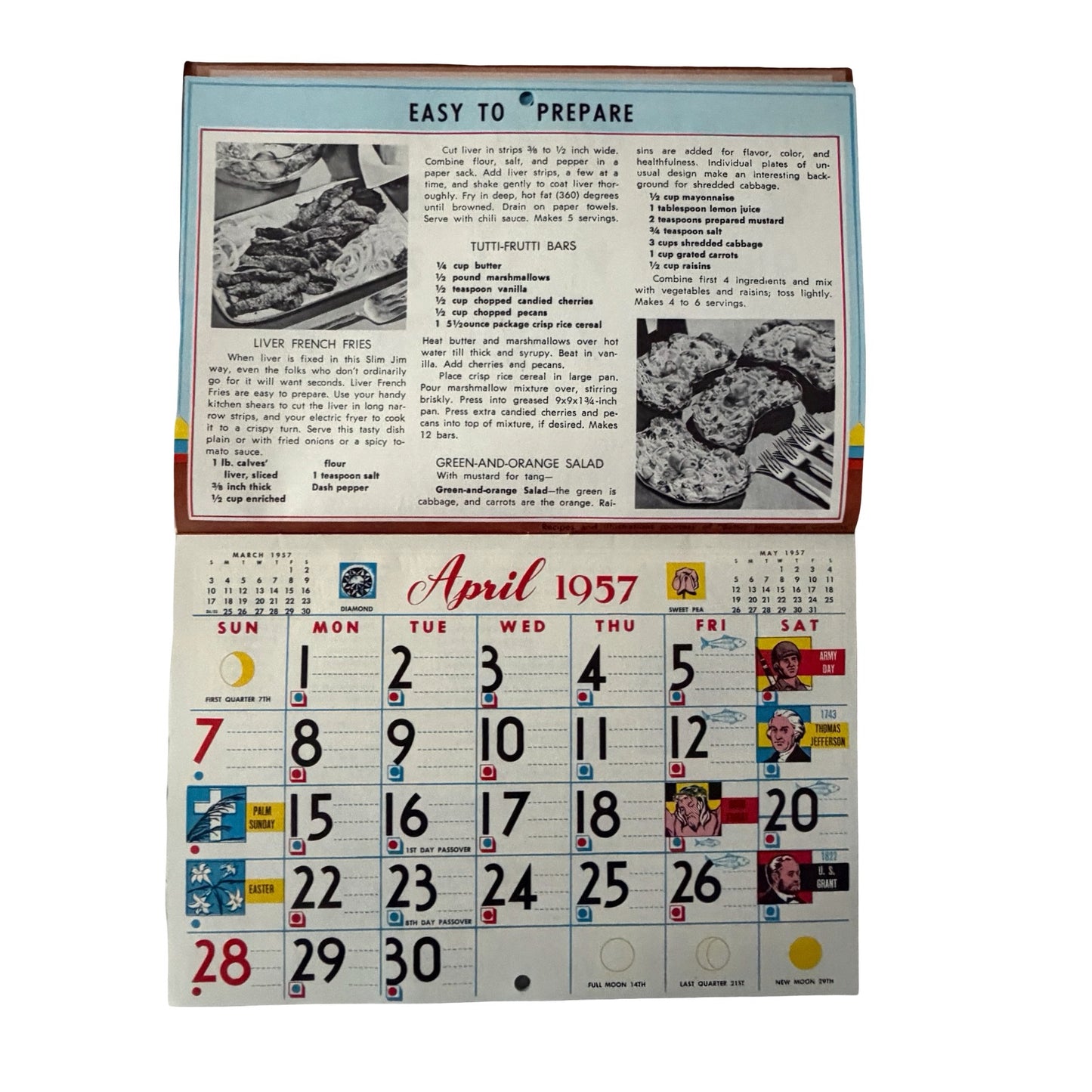 Vintage 1957 Recipe Wall Calendar Complete Better Homes & Gardens Illustrated Monthly Recipes