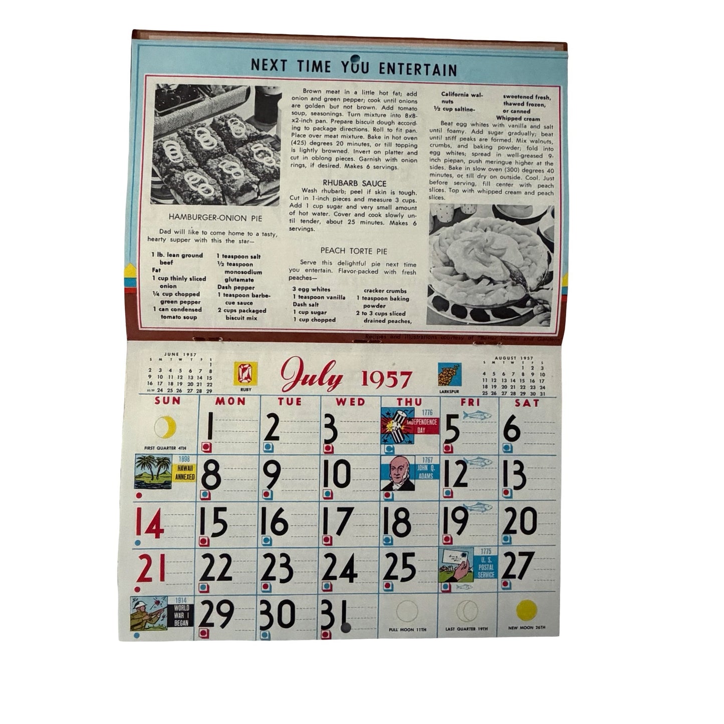 Vintage 1957 Recipe Wall Calendar Complete Better Homes & Gardens Illustrated Monthly Recipes