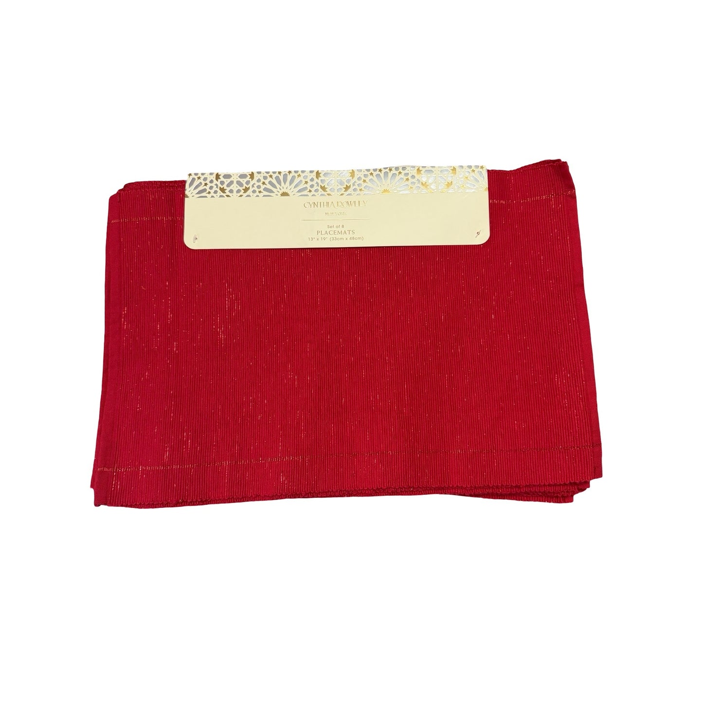 Cynthia Rowley Set of 8 Red Metallic Placemats 13x19 Holiday Table Decor