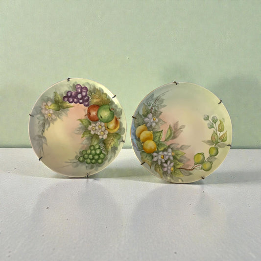 Vintage Schumann Germany Hand-Painted Fruit Plates Set of 2 Wall Decor
