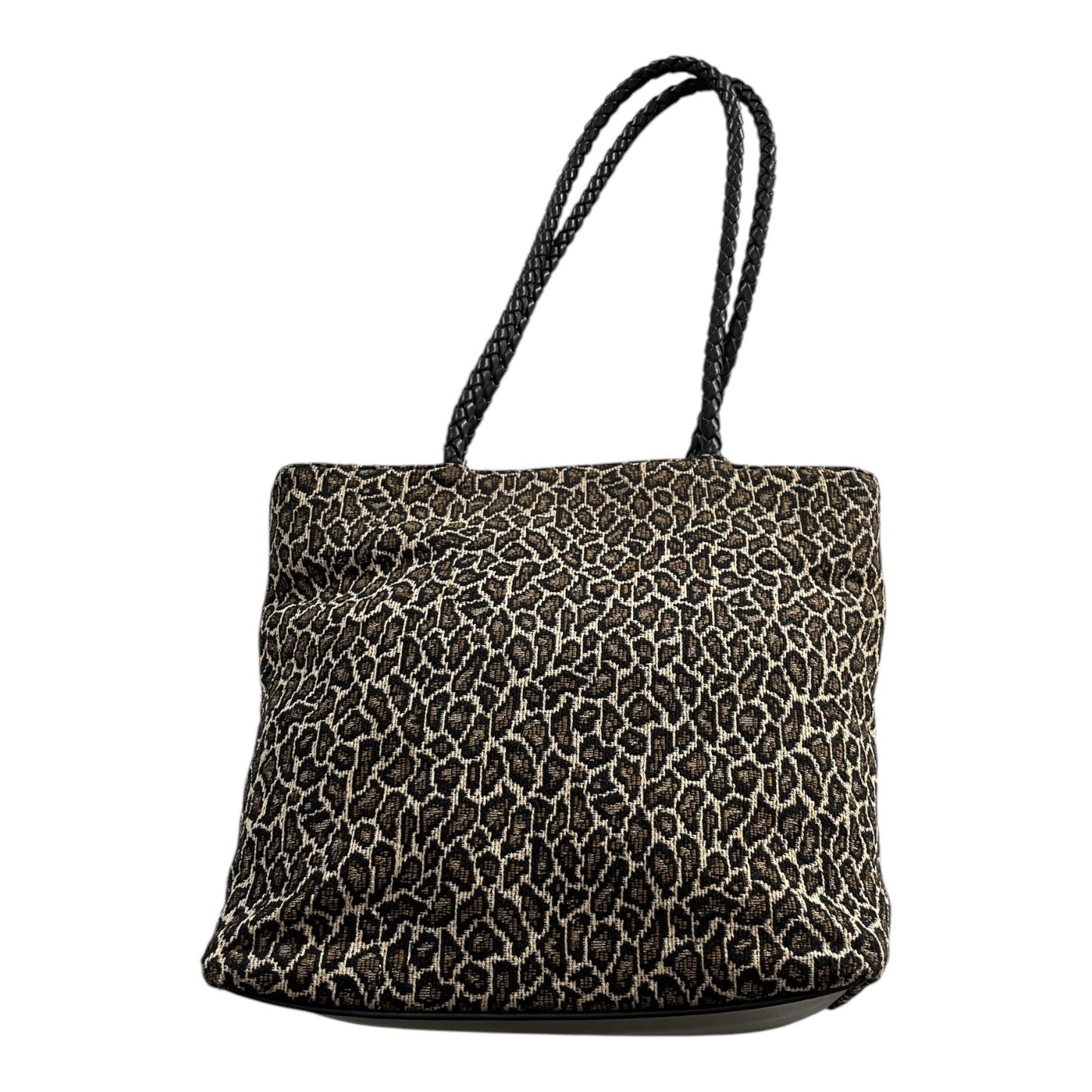 Bueno Y2K Leopard Tapestry Tote Bag Braided Handles Early 2000s