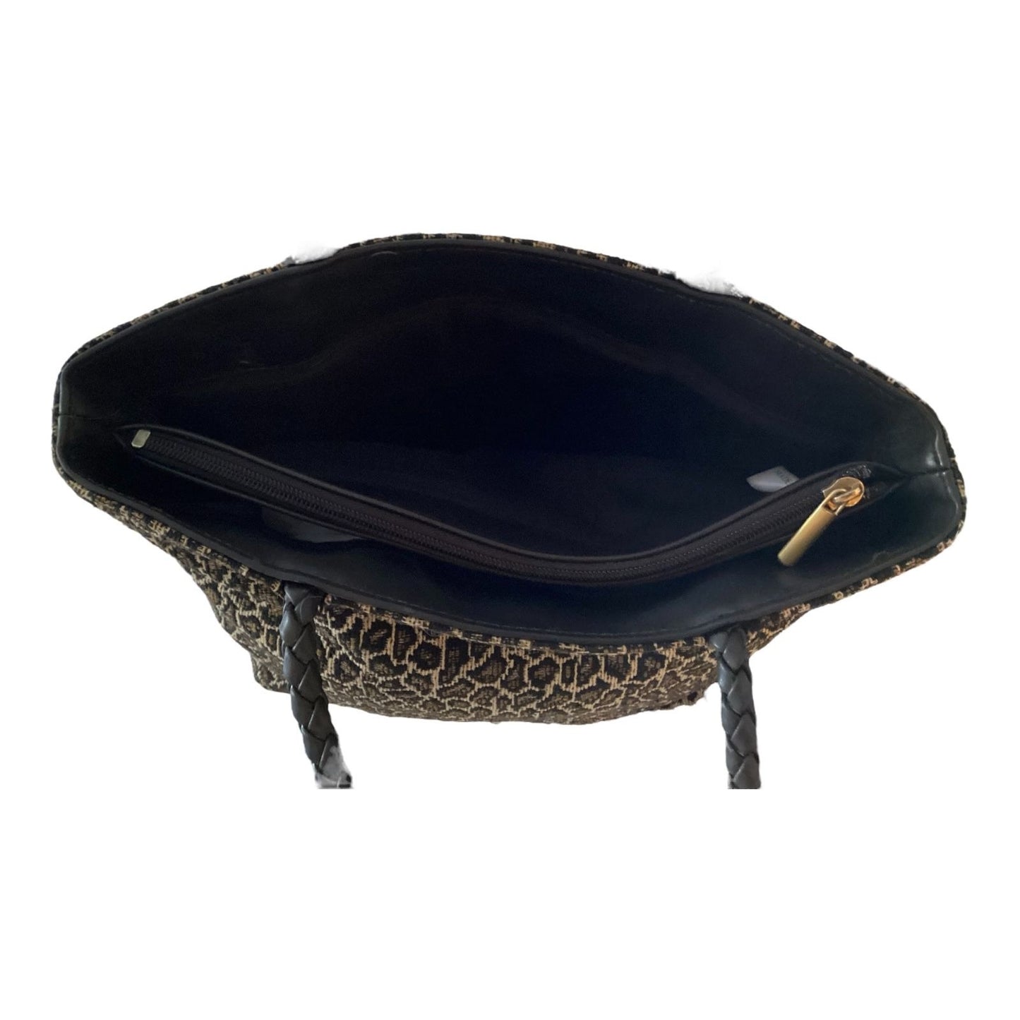 Bueno Y2K Leopard Tapestry Tote Bag Braided Handles Early 2000s