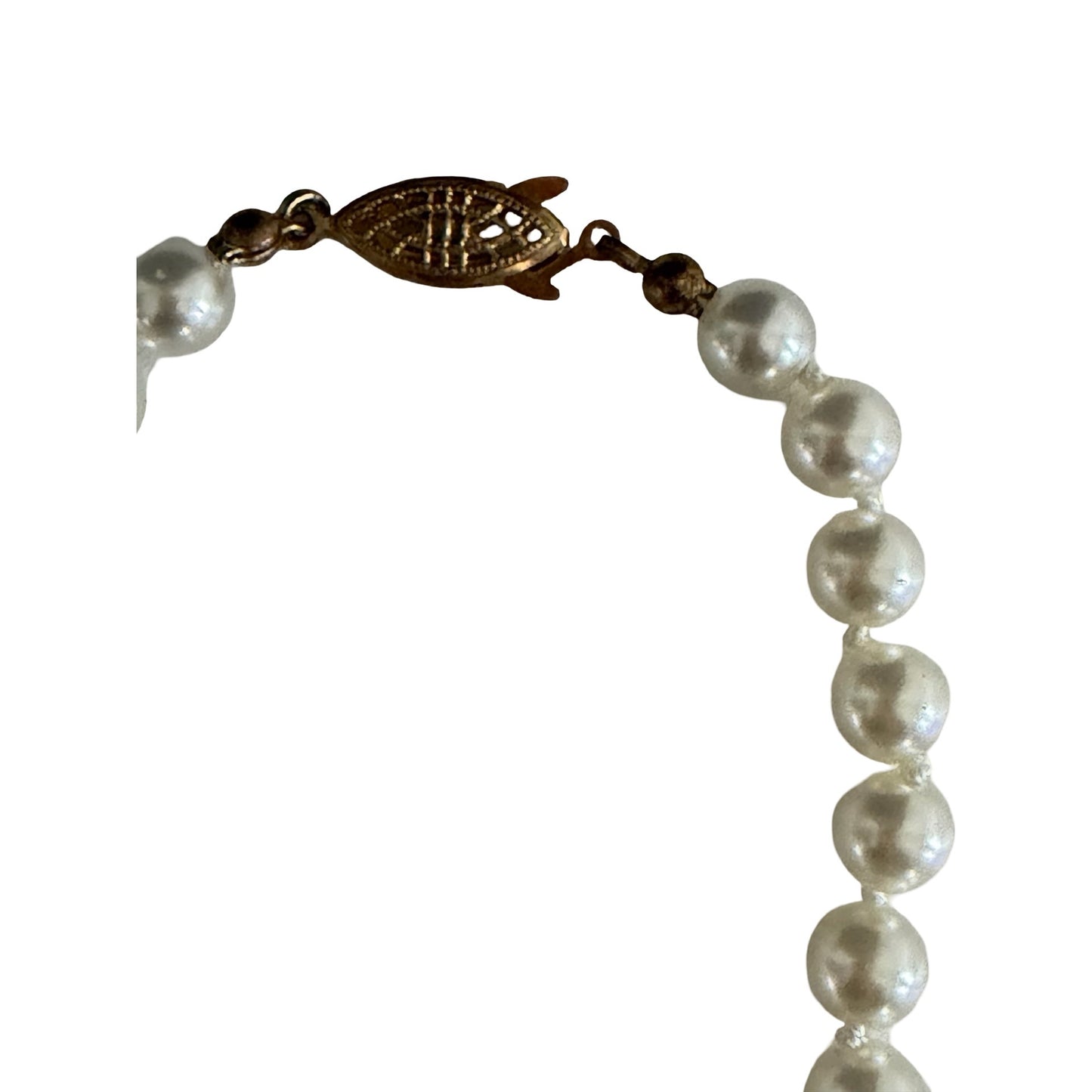 Vintage Faux Pearl Necklace 22 Inch Glass Pearl Strand Beaded Necklace Gold Tone Clasp