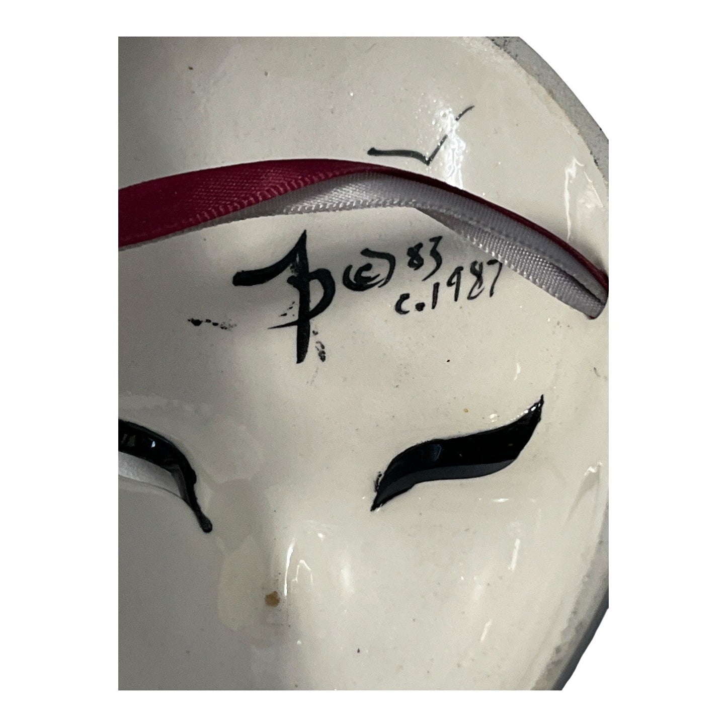 Vintage Pierrot Style Ceramic Wall Masks Pair Hand Painted c.1987 Harlequin Clown Masks