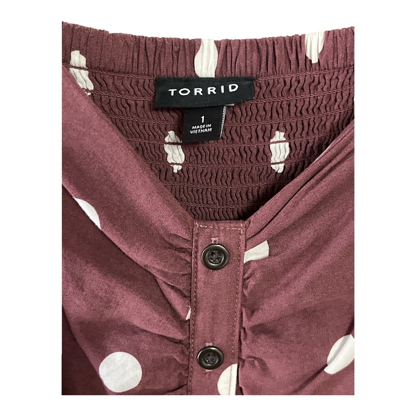 Torrid Women’s Size 1 Maroon Polka Dot Sleeveless Midi Dress with Smocked Bodice