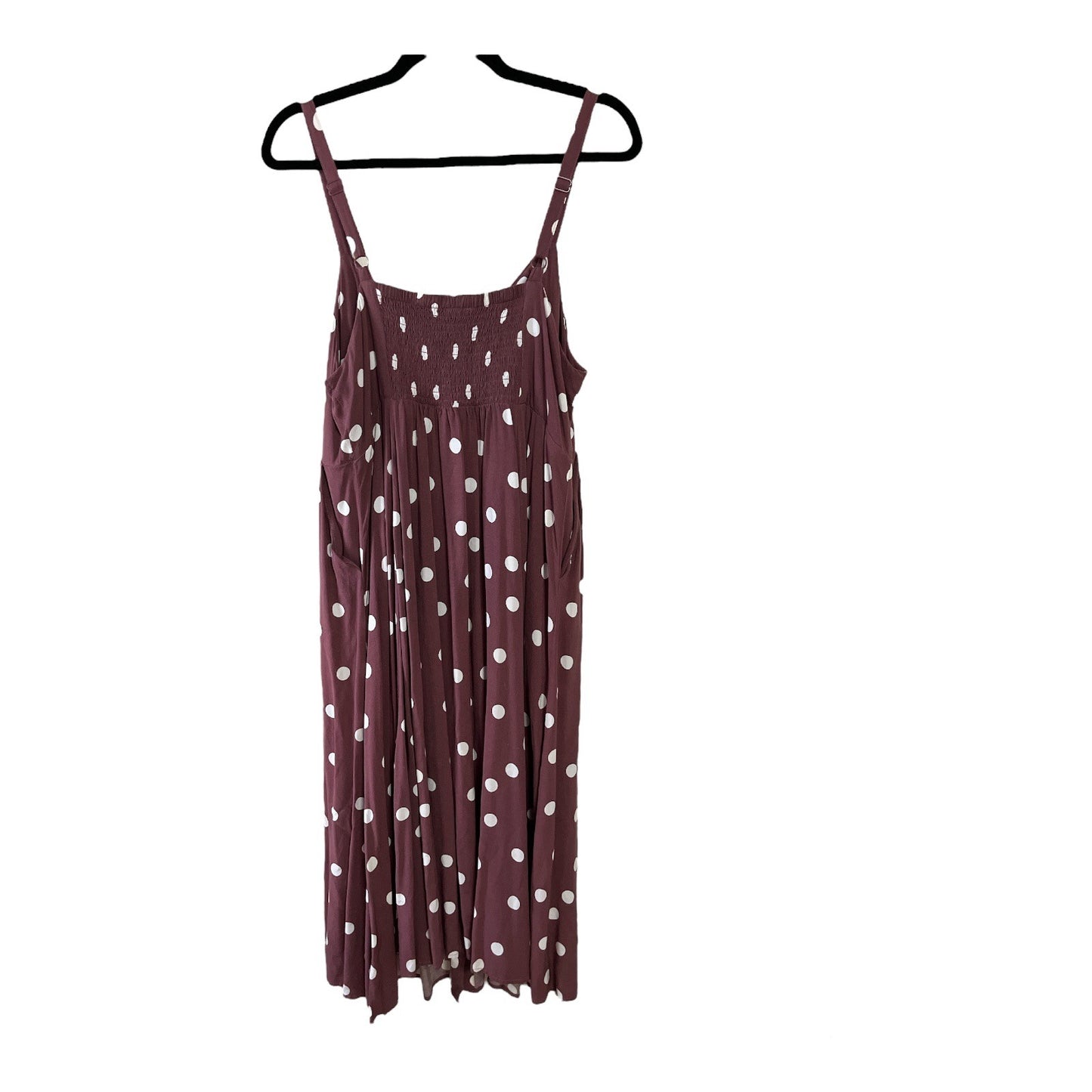 Torrid Women’s Size 1 Maroon Polka Dot Sleeveless Midi Dress with Smocked Bodice
