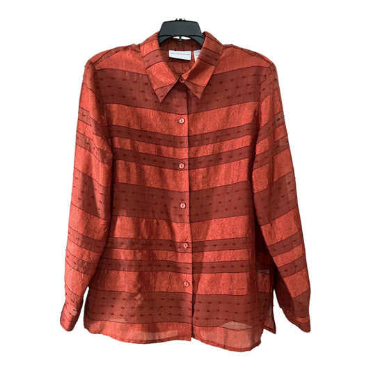 Alfred Dunner Women’s Size 12 Burnt Orange Sheer Textured Stripe Button-Front Blouse