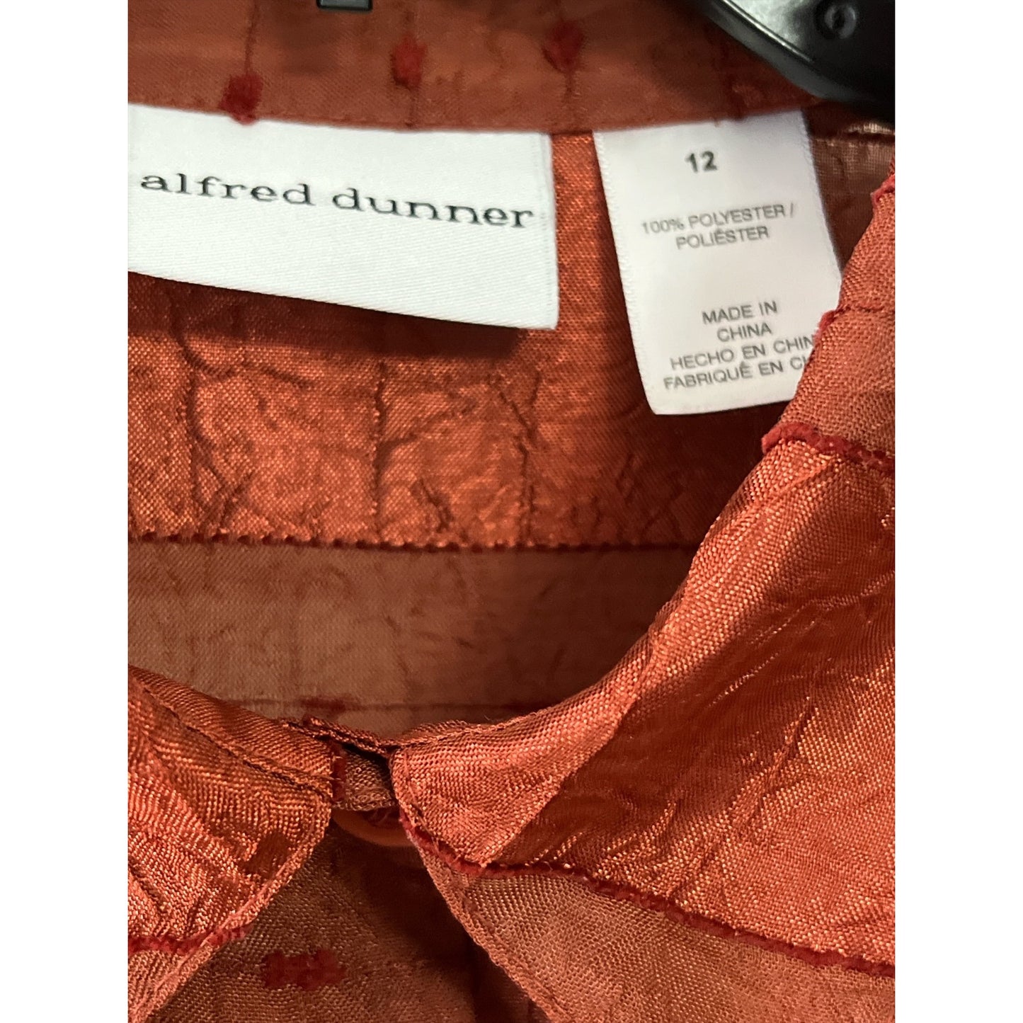 Alfred Dunner Women’s Size 12 Burnt Orange Sheer Textured Stripe Button-Front Blouse