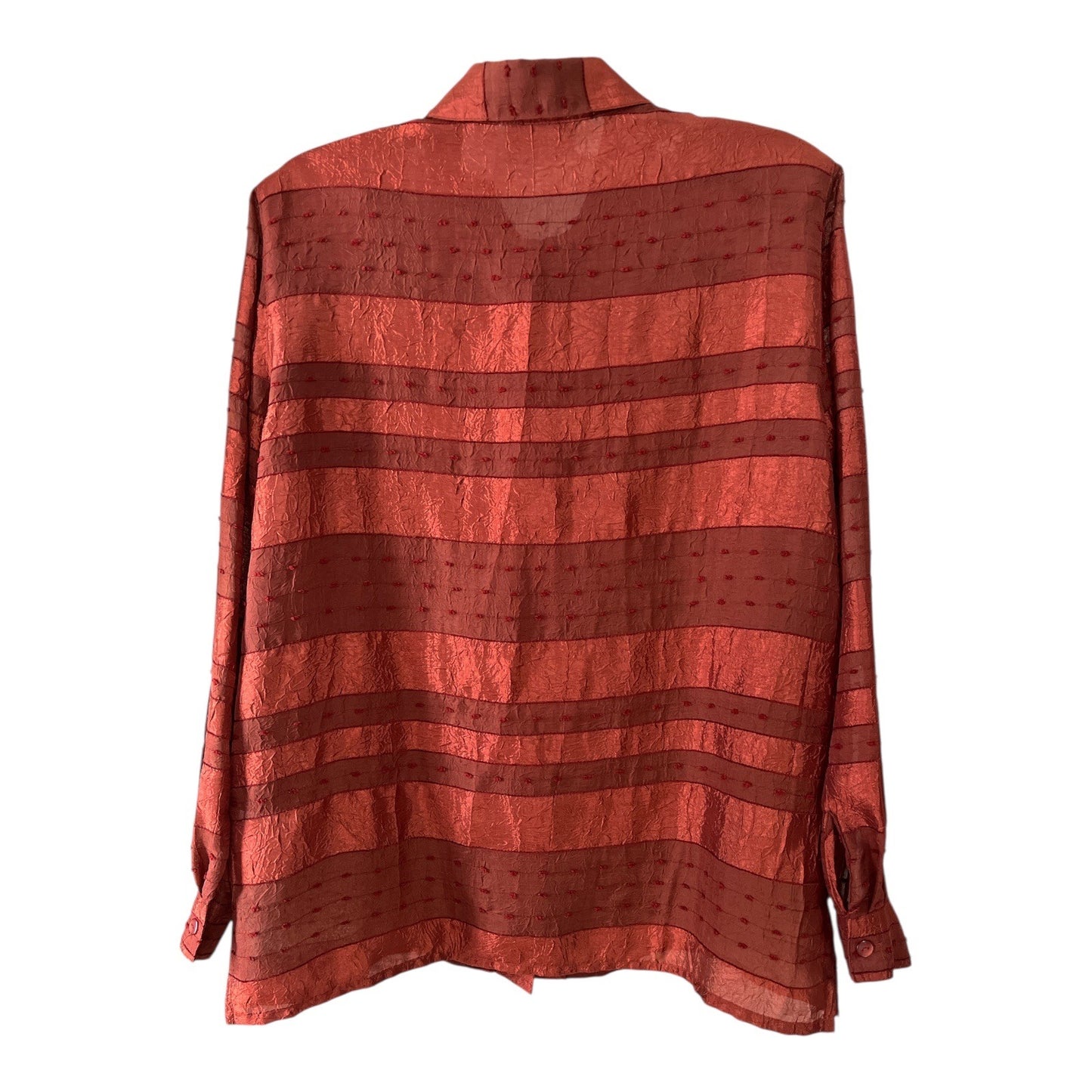 Alfred Dunner Women’s Size 12 Burnt Orange Sheer Textured Stripe Button-Front Blouse