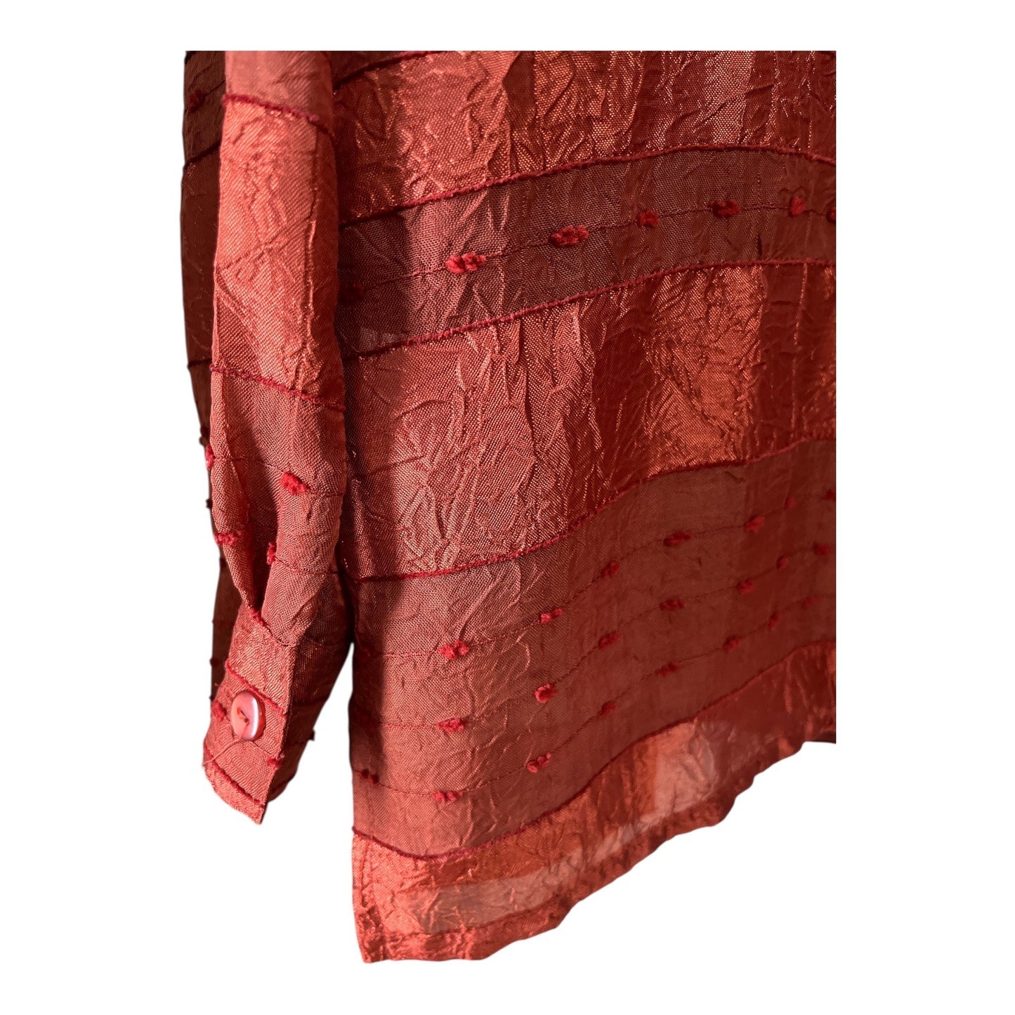 Alfred Dunner Women’s Size 12 Burnt Orange Sheer Textured Stripe Button-Front Blouse