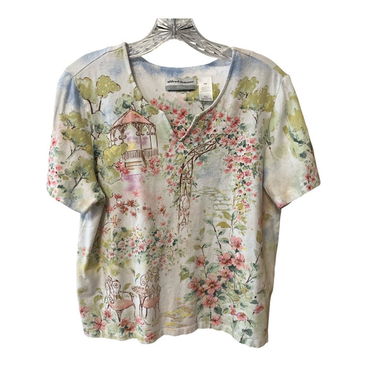 Alfred Dunner Petite PM Floral Garden Gazebo Beaded Top Early 2000s Blouse
