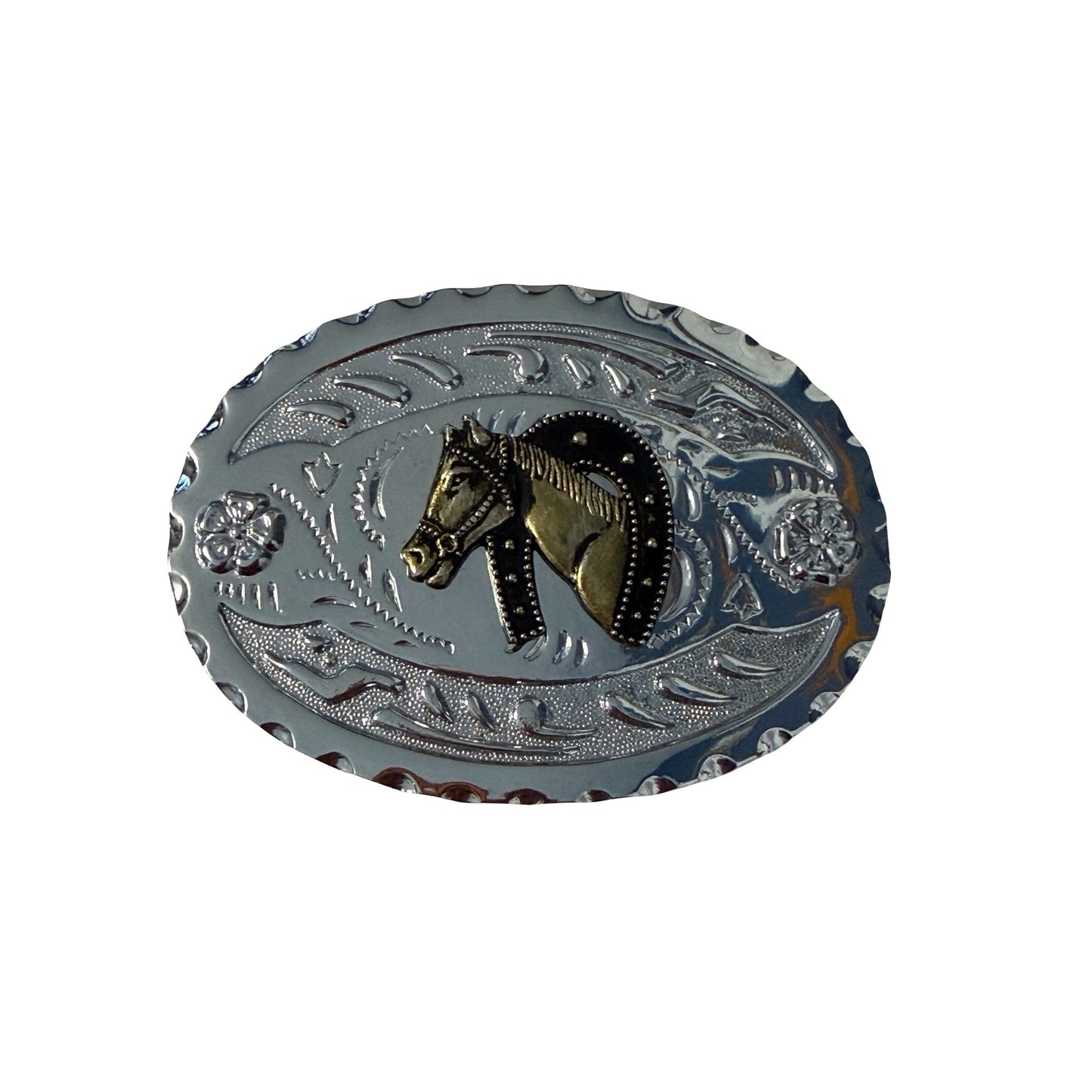 Vintage Horse Head Western Belt Buckle Silver Tone Oval Cowboy Rodeo Buckle