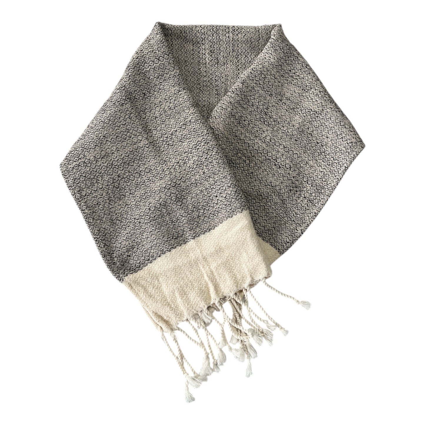 Smyrna Turkish Cotton Scarf – Black & Cream Woven Peshtemal Shawl with Fringe – 38 x 16