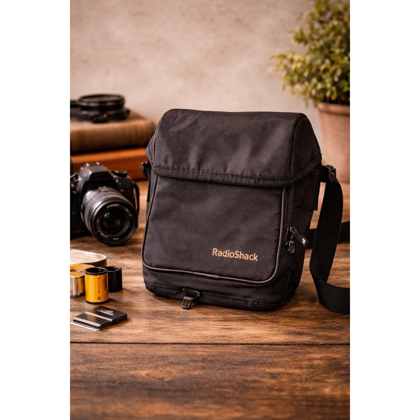 Vintage RadioShack Camera Bag Black Shoulder Case Adjustable Strap