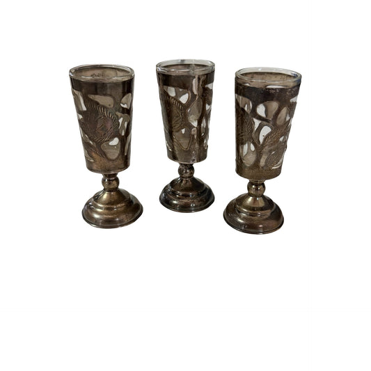Vintage Taxco Mexico 925 Sterling Silver Cordial Glasses Set of 3