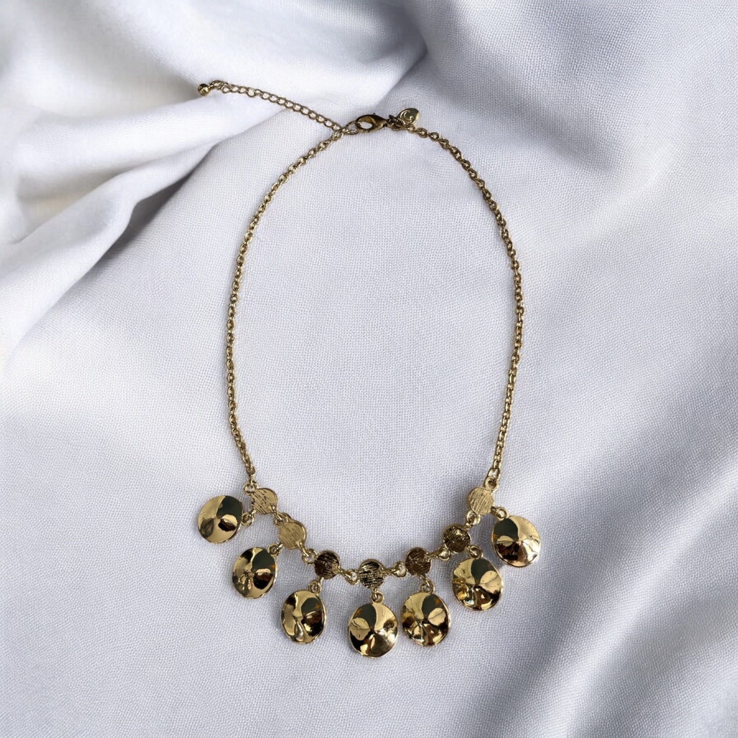 Charming Charlie Black & Gold Statement Necklace – Faceted Discs & Crystal Accents