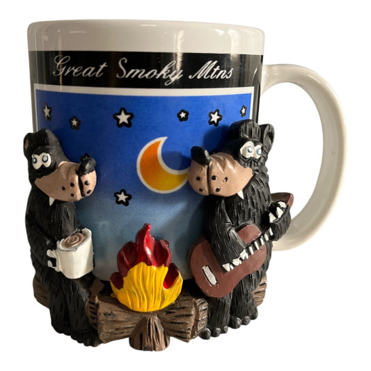 Vintage Great Smoky Mountains Black Bear Campfire 3D Souvenir Mug