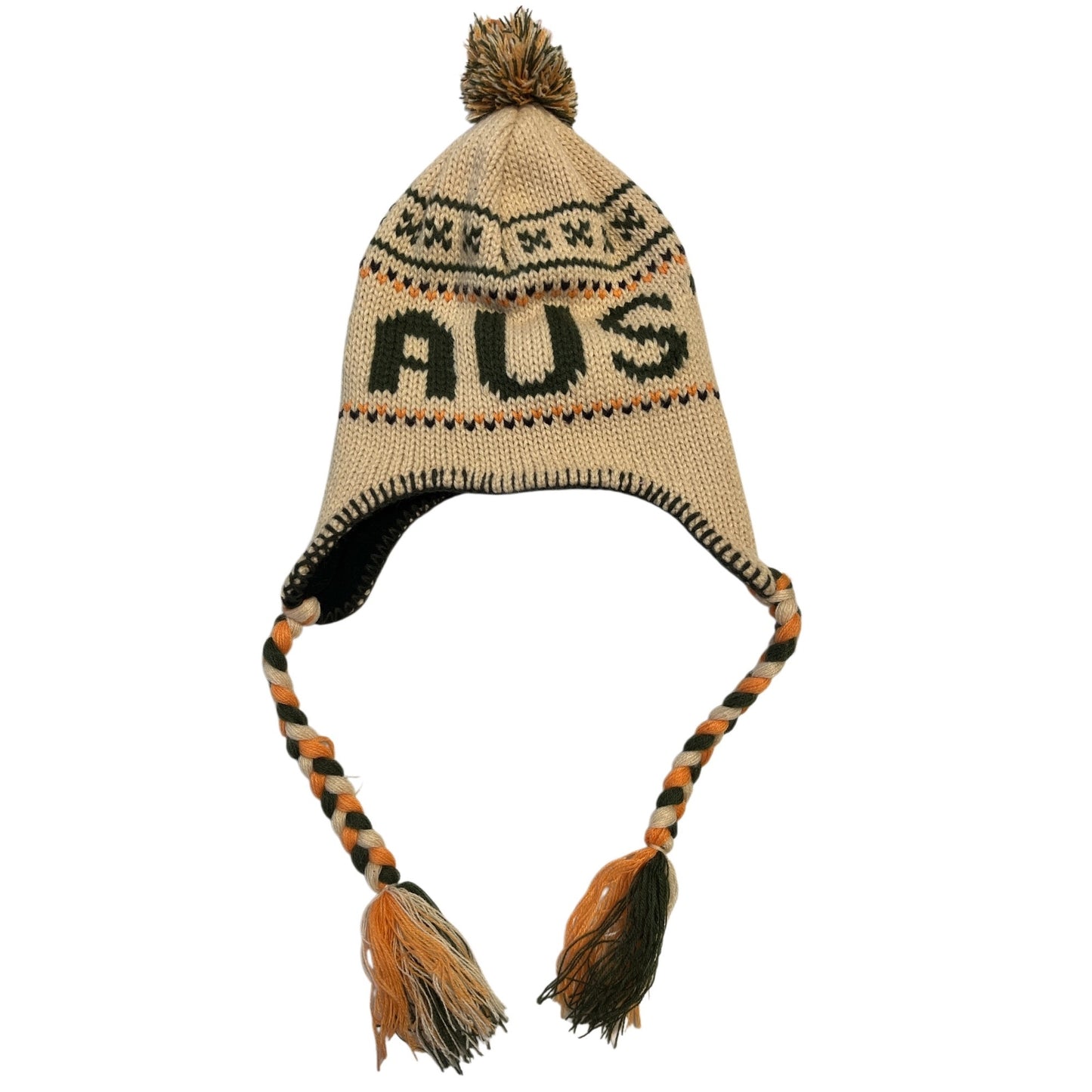 Y2K Robin Ruth Austria Knit Trapper Beanie Ear Flap Hat Pom Pom