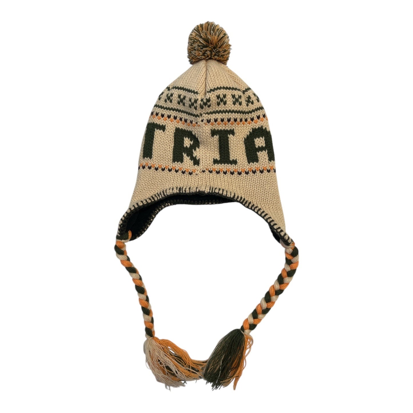 Y2K Robin Ruth Austria Knit Trapper Beanie Ear Flap Hat Pom Pom