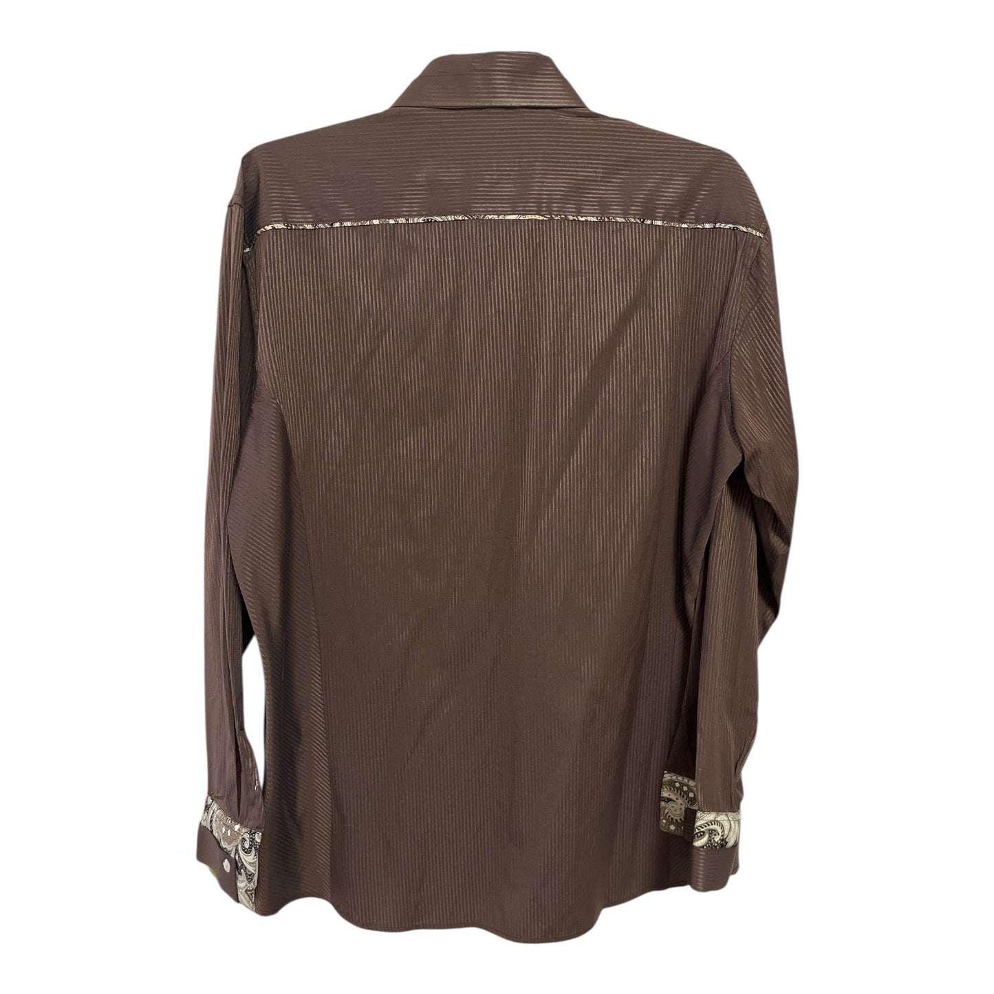 Vizioni Men’s XXXL Brown Textured Striped Dress Shirt – Paisley Trim – Square Buttons