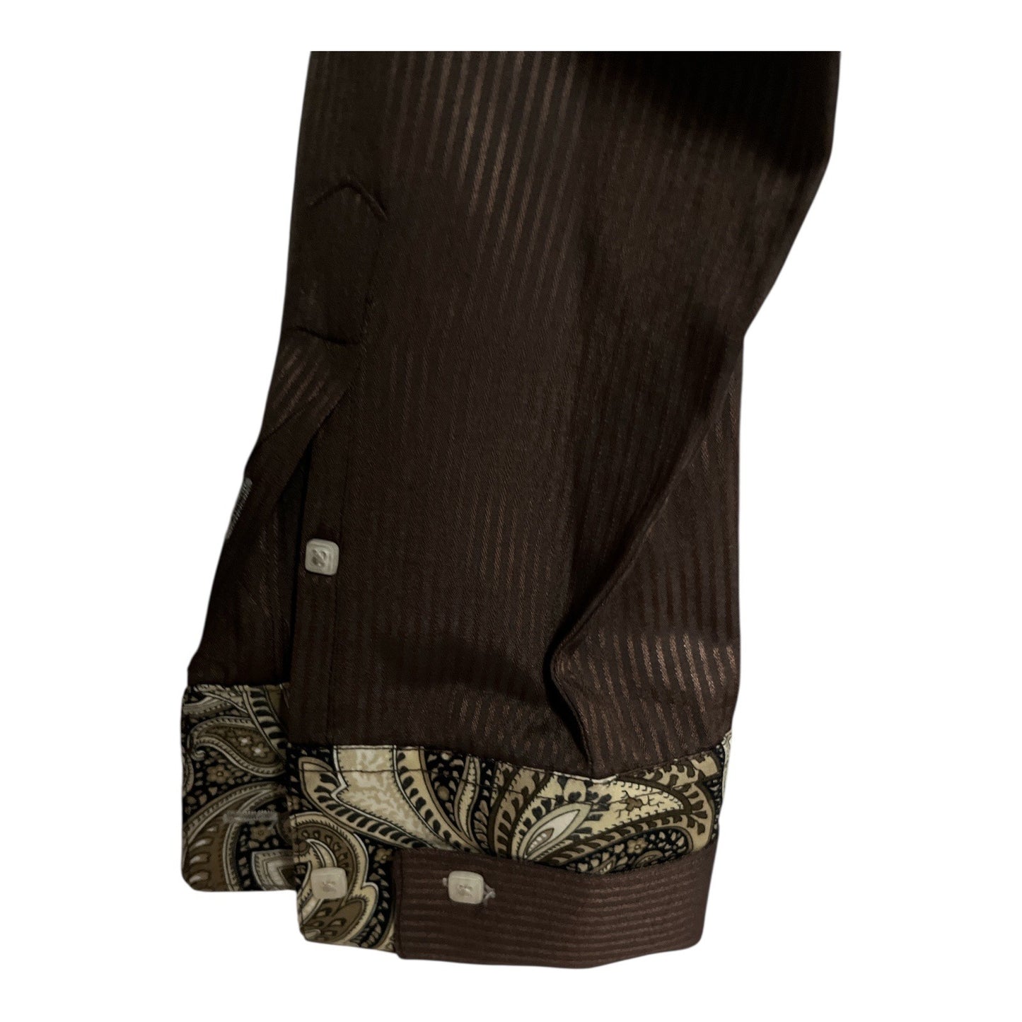 Vizioni Men’s XXXL Brown Textured Striped Dress Shirt – Paisley Trim – Square Buttons