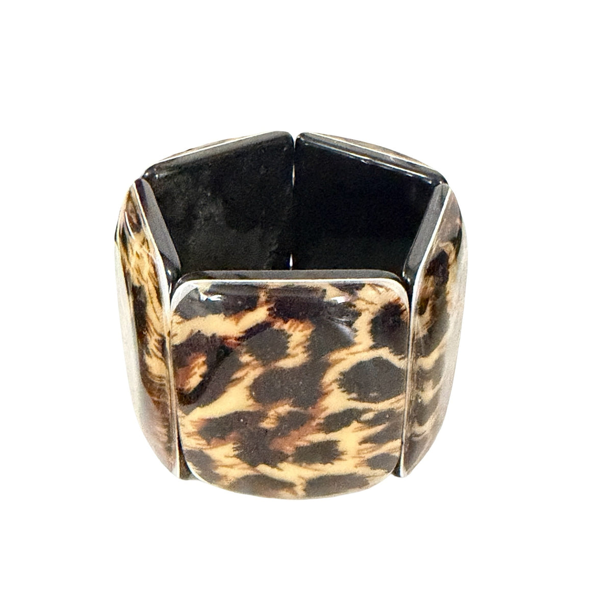 Vintage Y2K Leopard Print Wide Stretch Cuff Bracelet Chunky Animal Print Jewelry