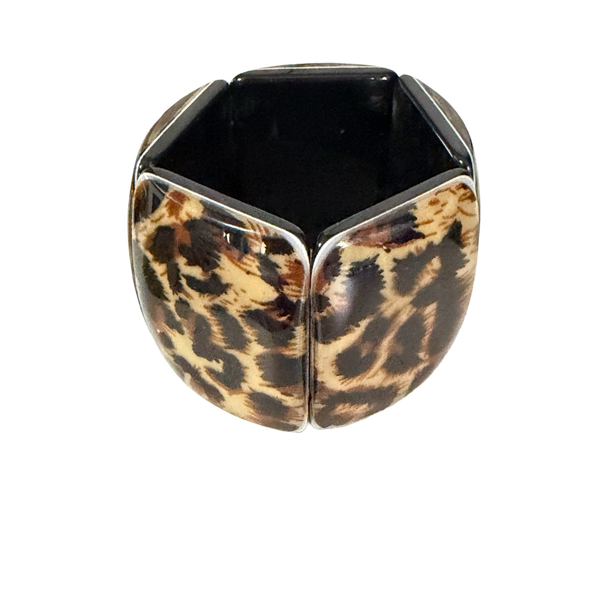 Vintage Y2K Leopard Print Wide Stretch Cuff Bracelet Chunky Animal Print Jewelry