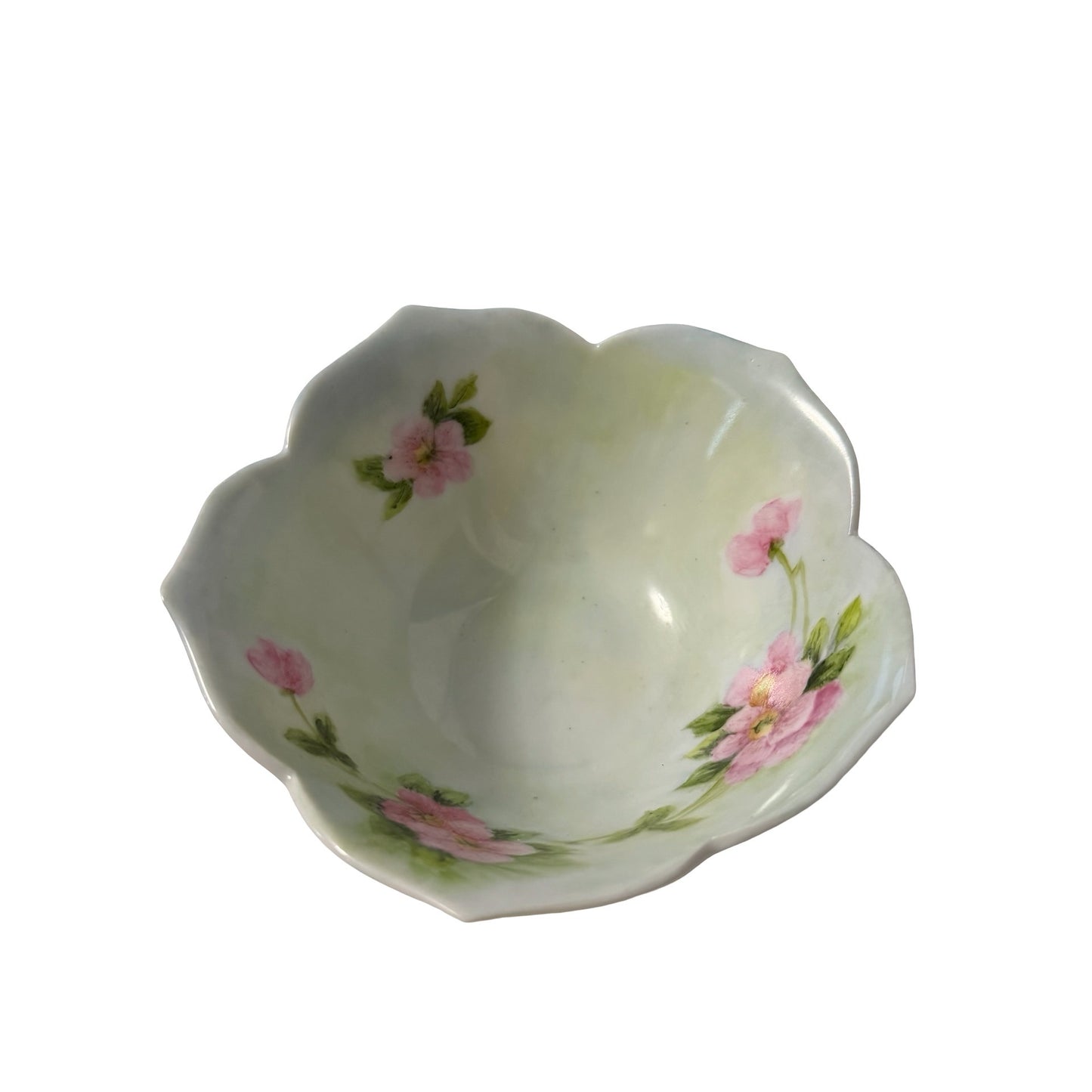 Marion Ware Hand Painted Porcelain Floral Scalloped Nut Candy Bowl Japan 4.5"