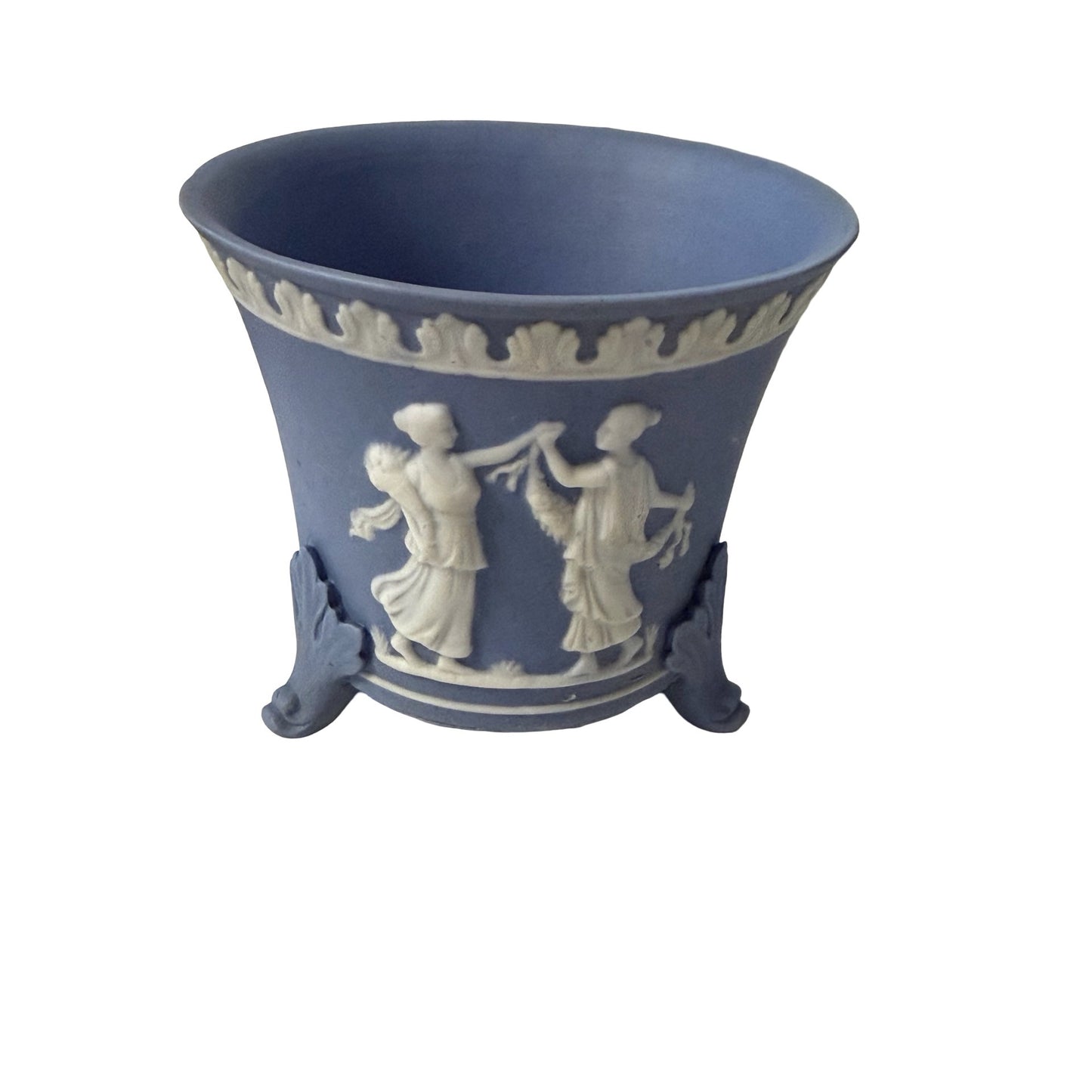 Vintage Blue Jasperware Style Footed Cache Pot Planter Vase Made in Japan 1909