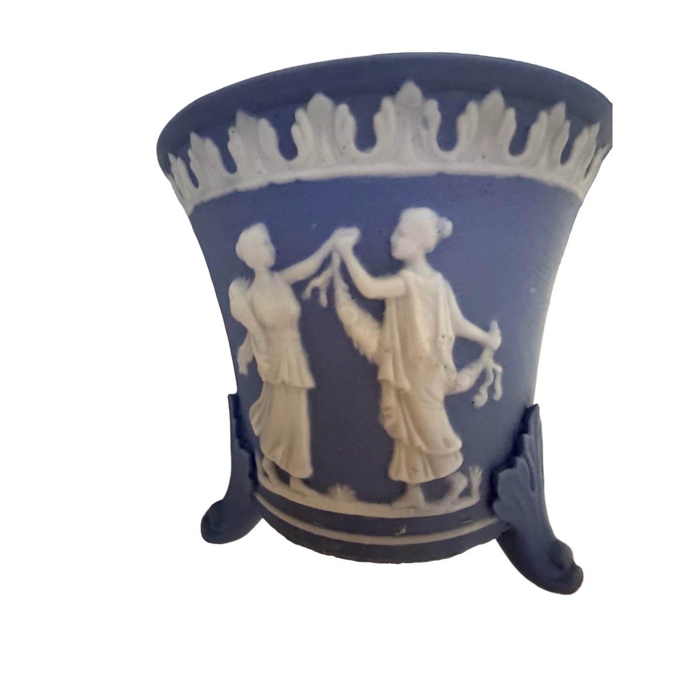 Vintage Blue Jasperware Style Footed Cache Pot Planter Vase Made in Japan 1909