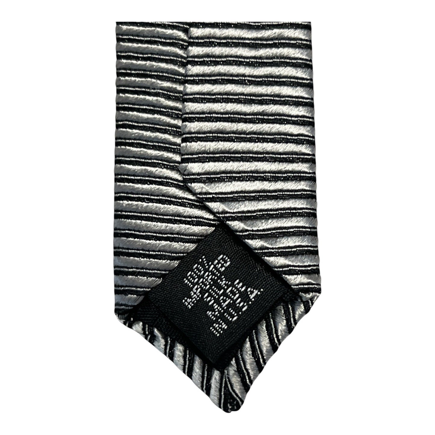 AK Collection Men’s Silk Tie, Vintage 80s–90s Black Silver Stripe Necktie, 56” Made in Korea