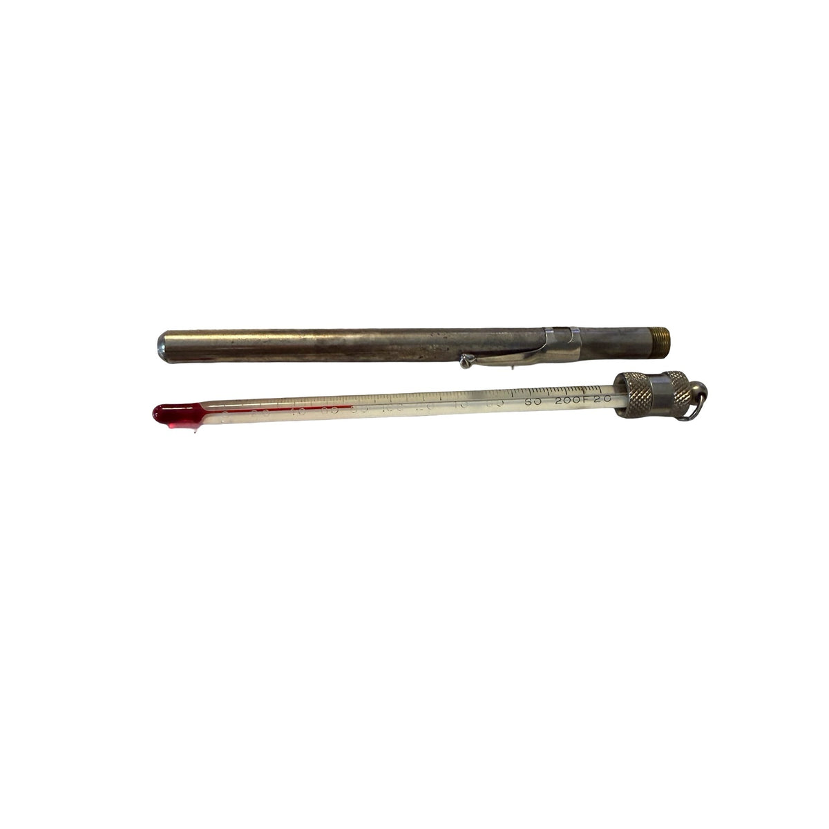 Vintage Laboratory Glass Immersion Thermometer 20-200°F with Metal Protective Pocket Case Scientific Instrument